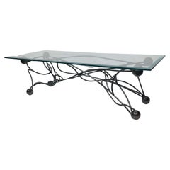 Brutalist Style Steel and Glass Coffee Table