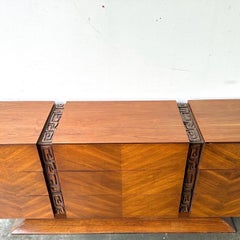 Brutalist style tiki walnut dresser by united