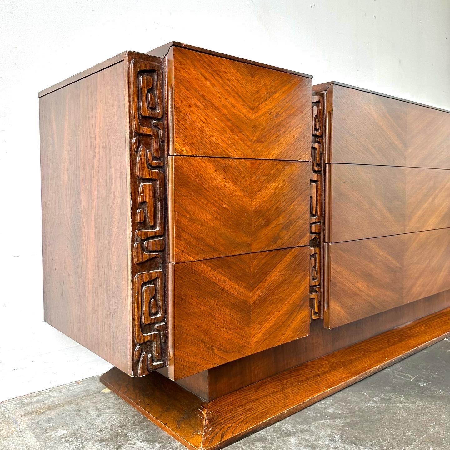 Woodwork Brutalist style tiki walnut dresser by united 