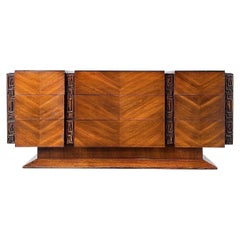 Brutalist style tiki walnut dresser by united
