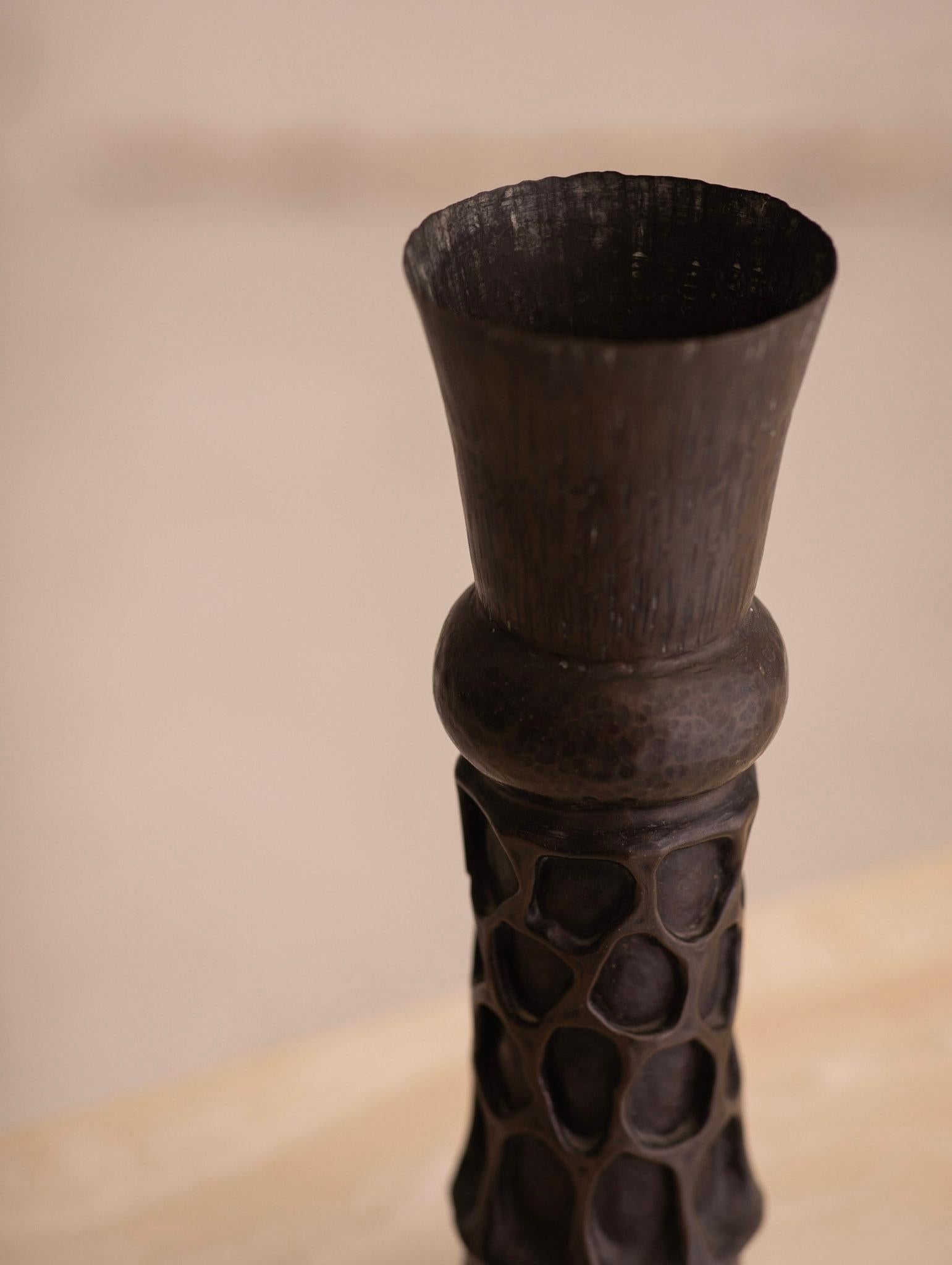 Hammered Brutalist Style Trench Art Vase