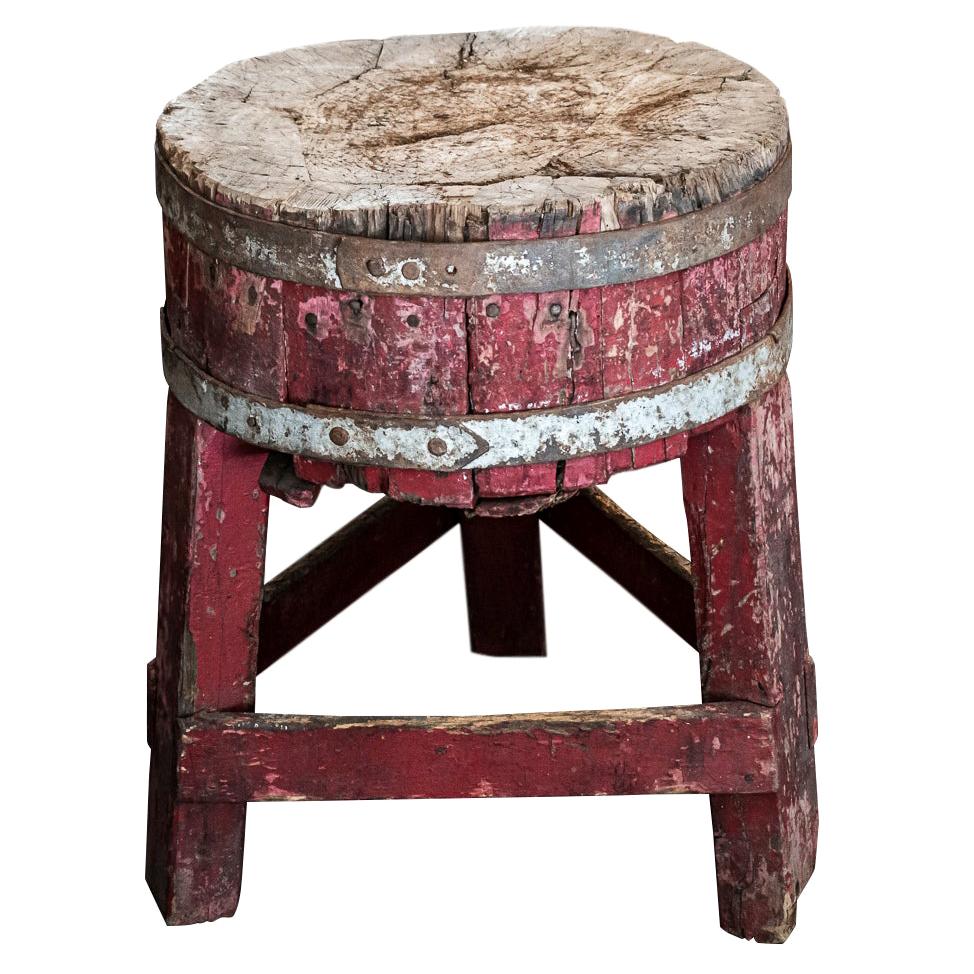 Brutalist Style, Tripod Butcher's Chopping Block, Natural Wood, circa 1900