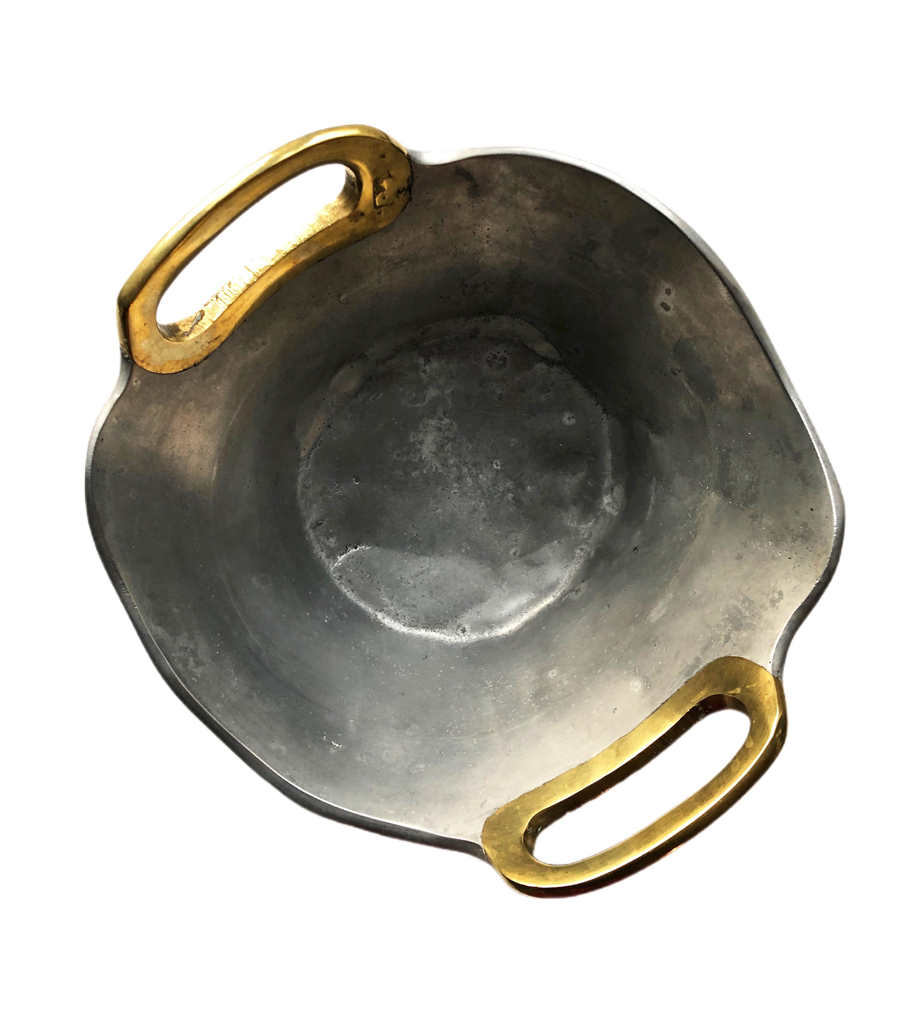 Late 20th Century Brutalist Style Vintage Bowl in Brass Aluminium by David Marshall, Circa 1970s For Sale