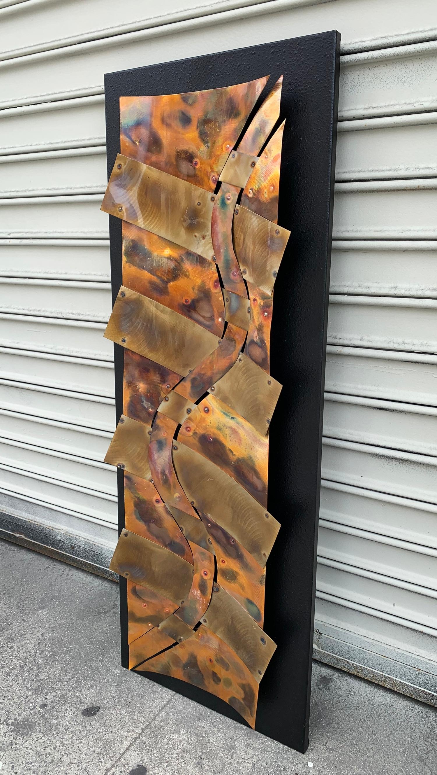 Modern Brutalist Style Wall Sculpture in Copper For Sale