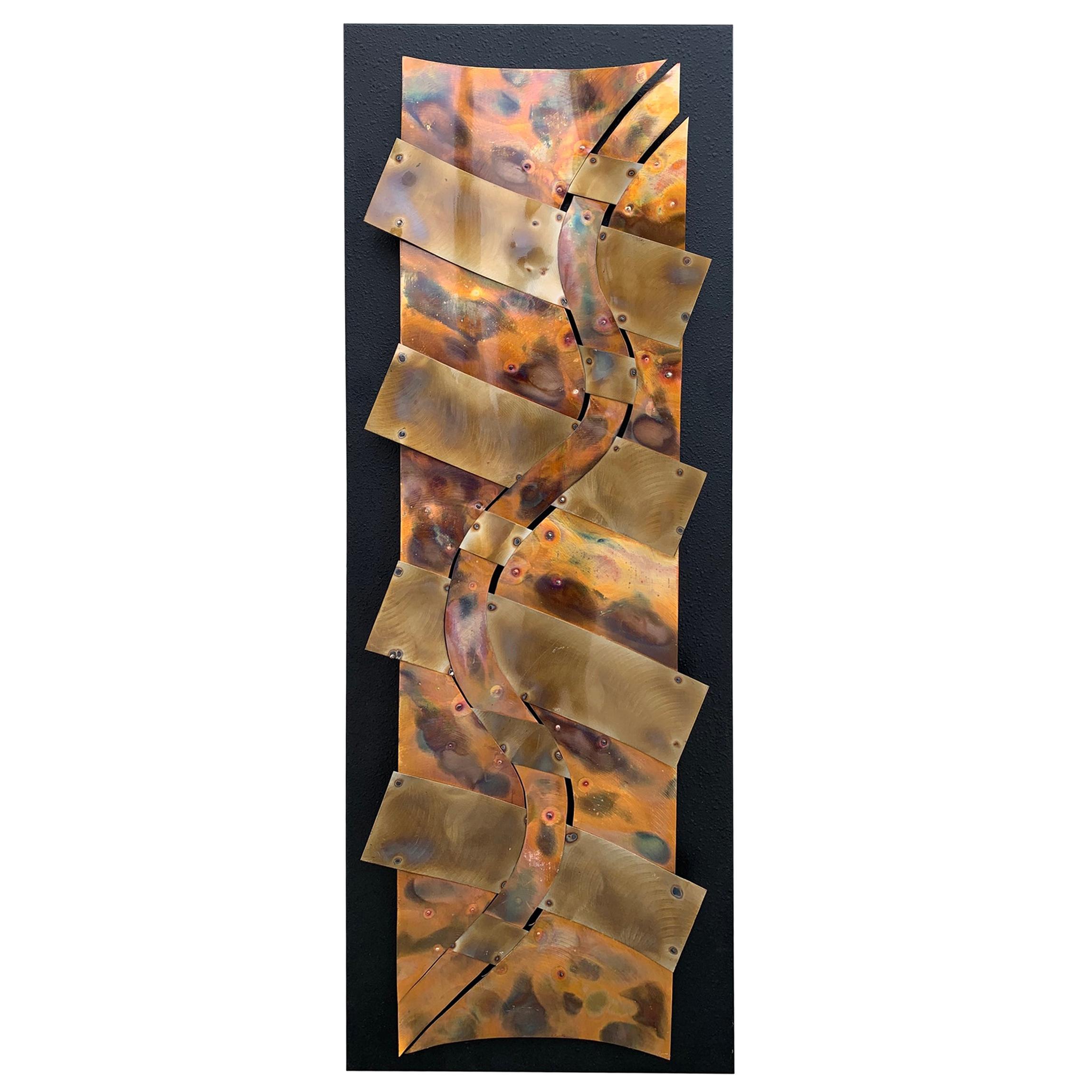 Brutalist Style Wall Sculpture in Copper For Sale