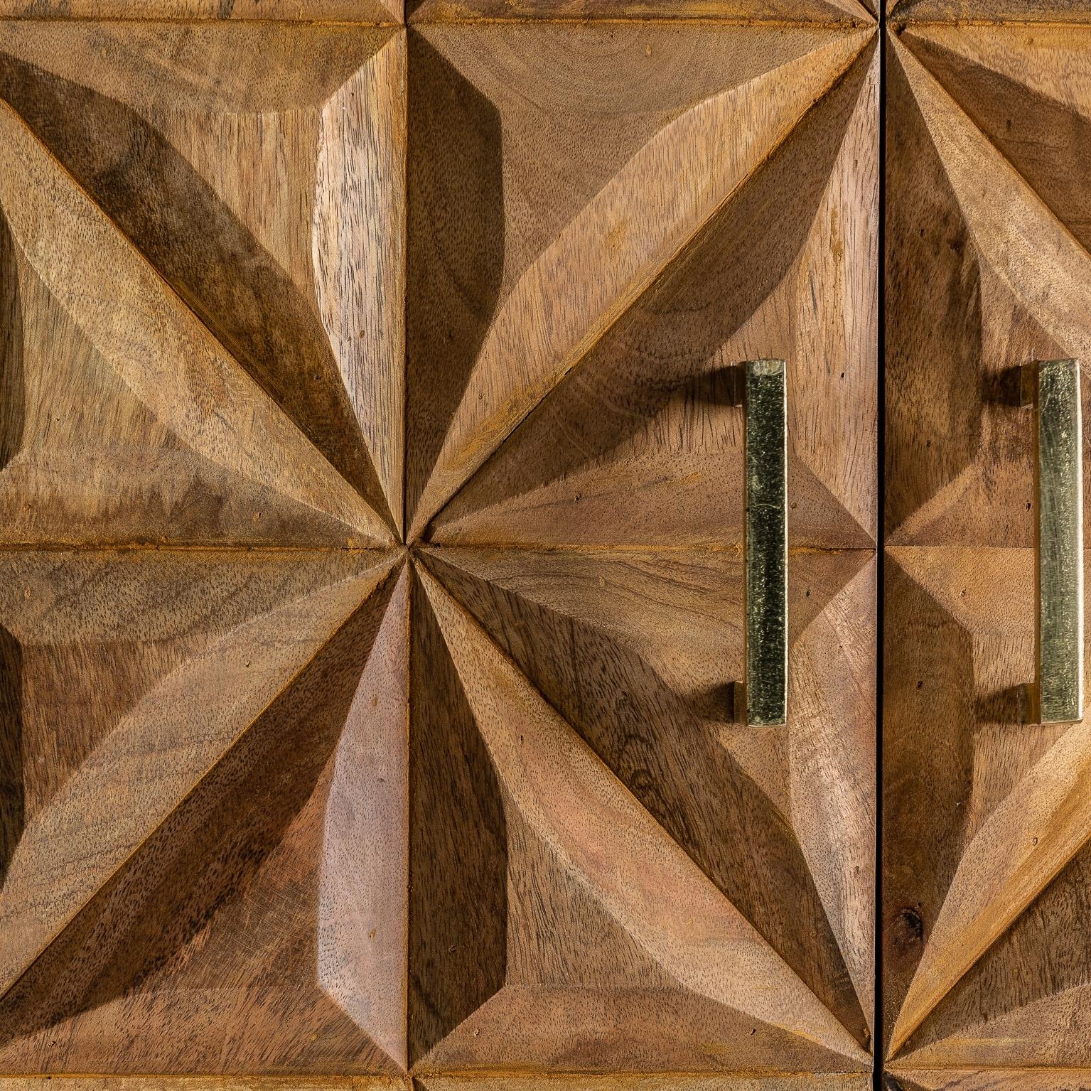 Contemporary Brutalist Style Wood and Gilded Metal Cabinet