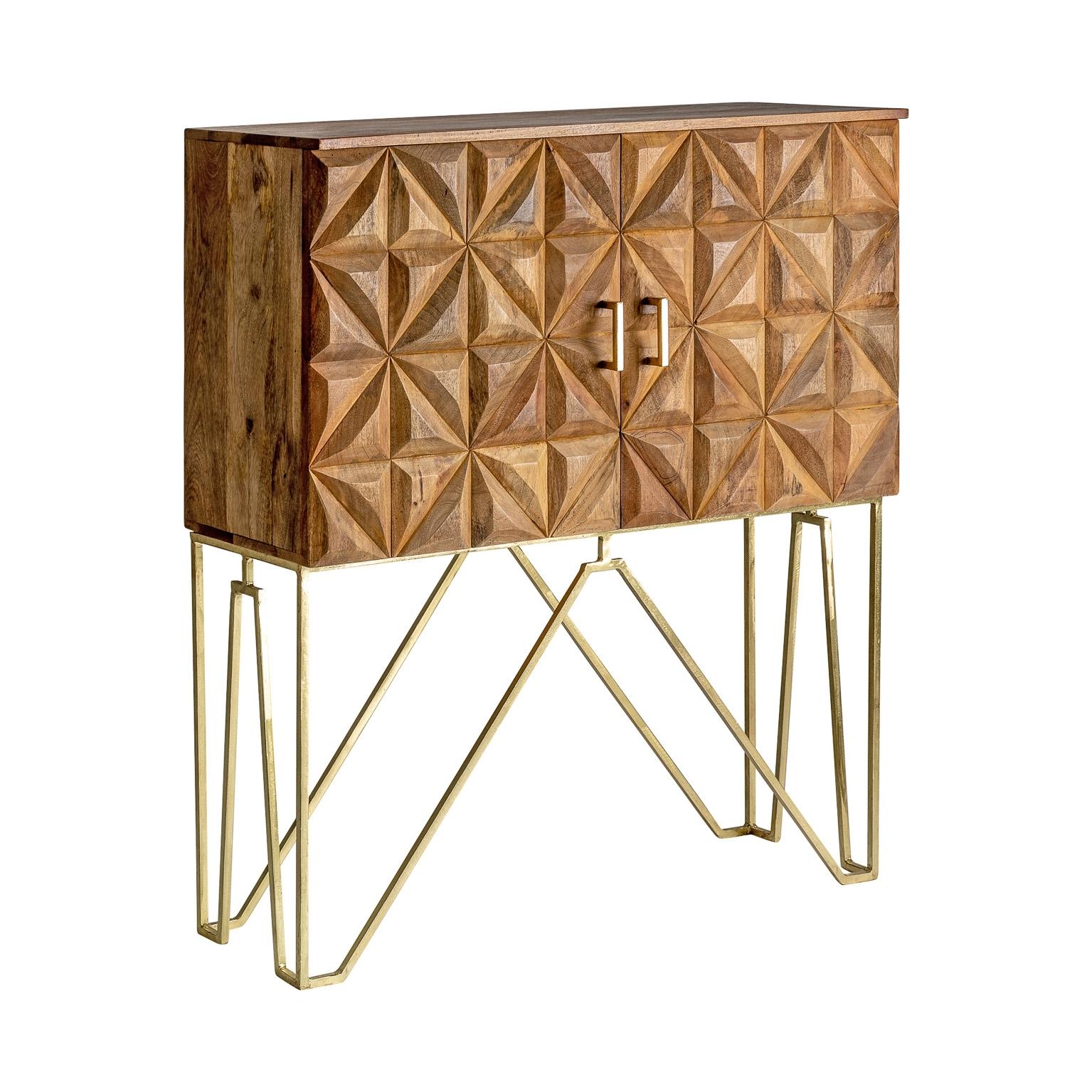 Brutalist Style Wood and Gilded Metal Cabinet