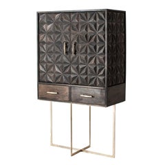 Brutalist Style Wooden and Gilded Metal Dry Bar Cabinet