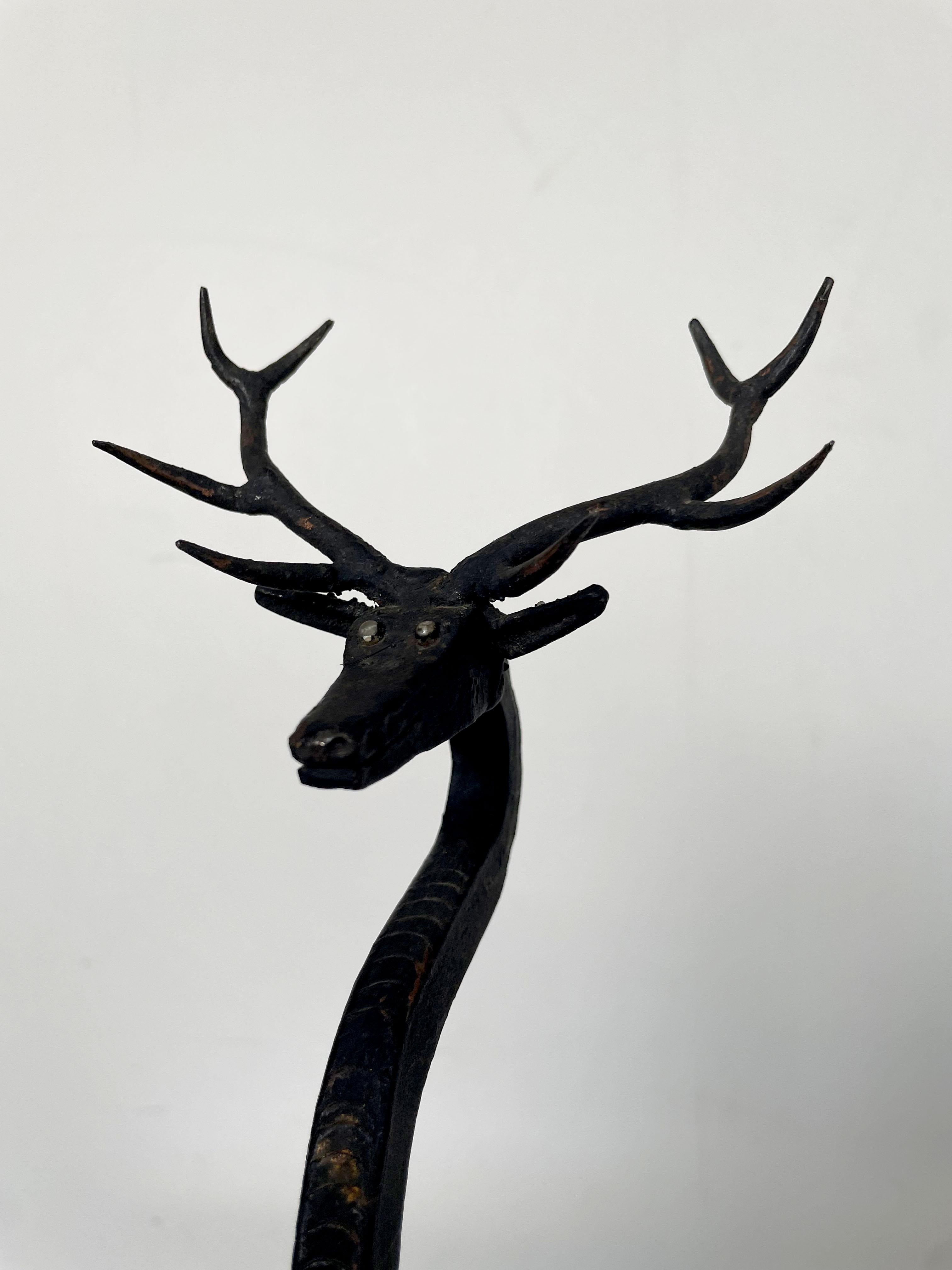 20th Century Brutalist Style Wrought Iron Deer Shaped Candlestick Candelabra, 1940s / 1950s For Sale