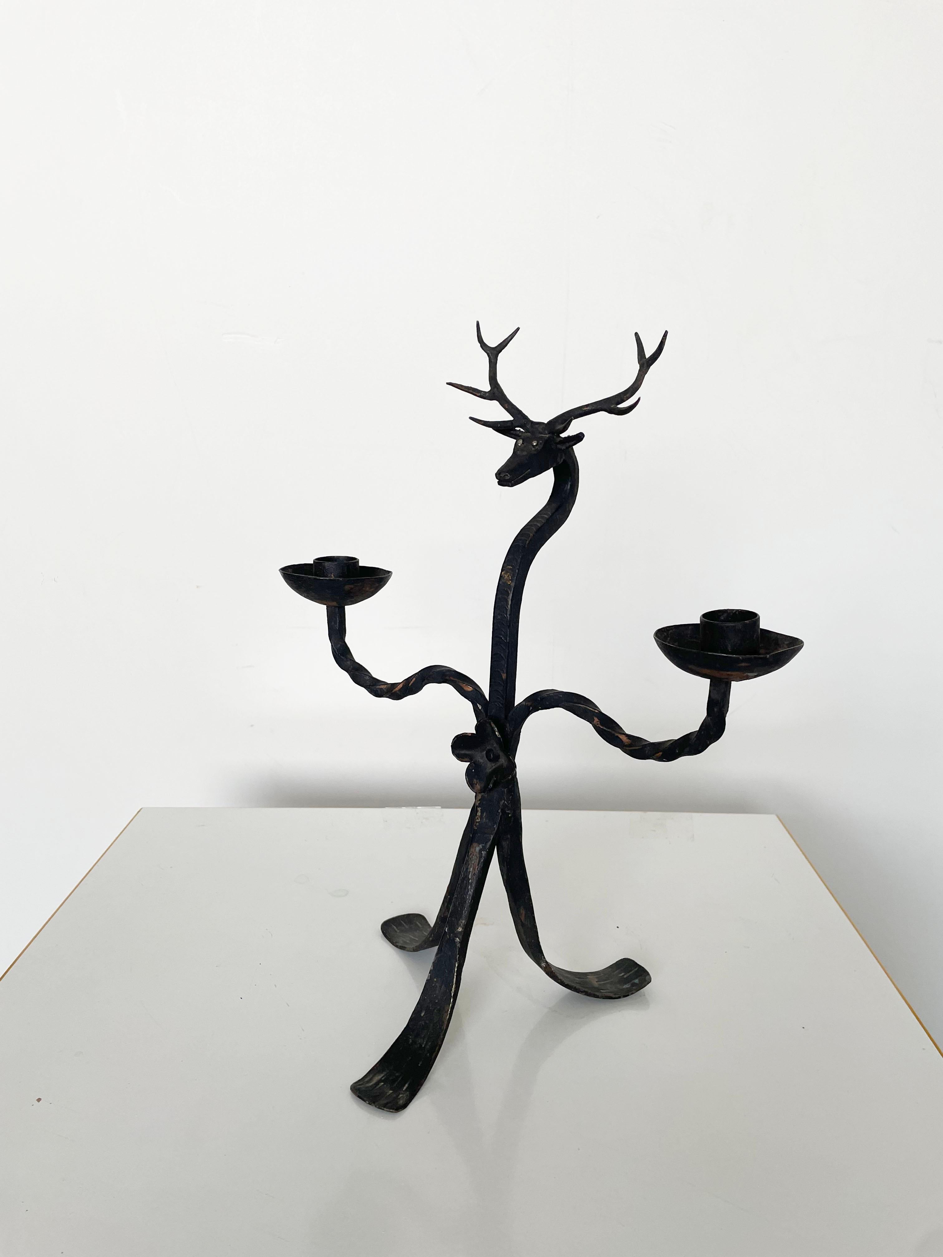 Brutalist Style Wrought Iron Deer Shaped Candlestick Candelabra, 1940s / 1950s For Sale 1