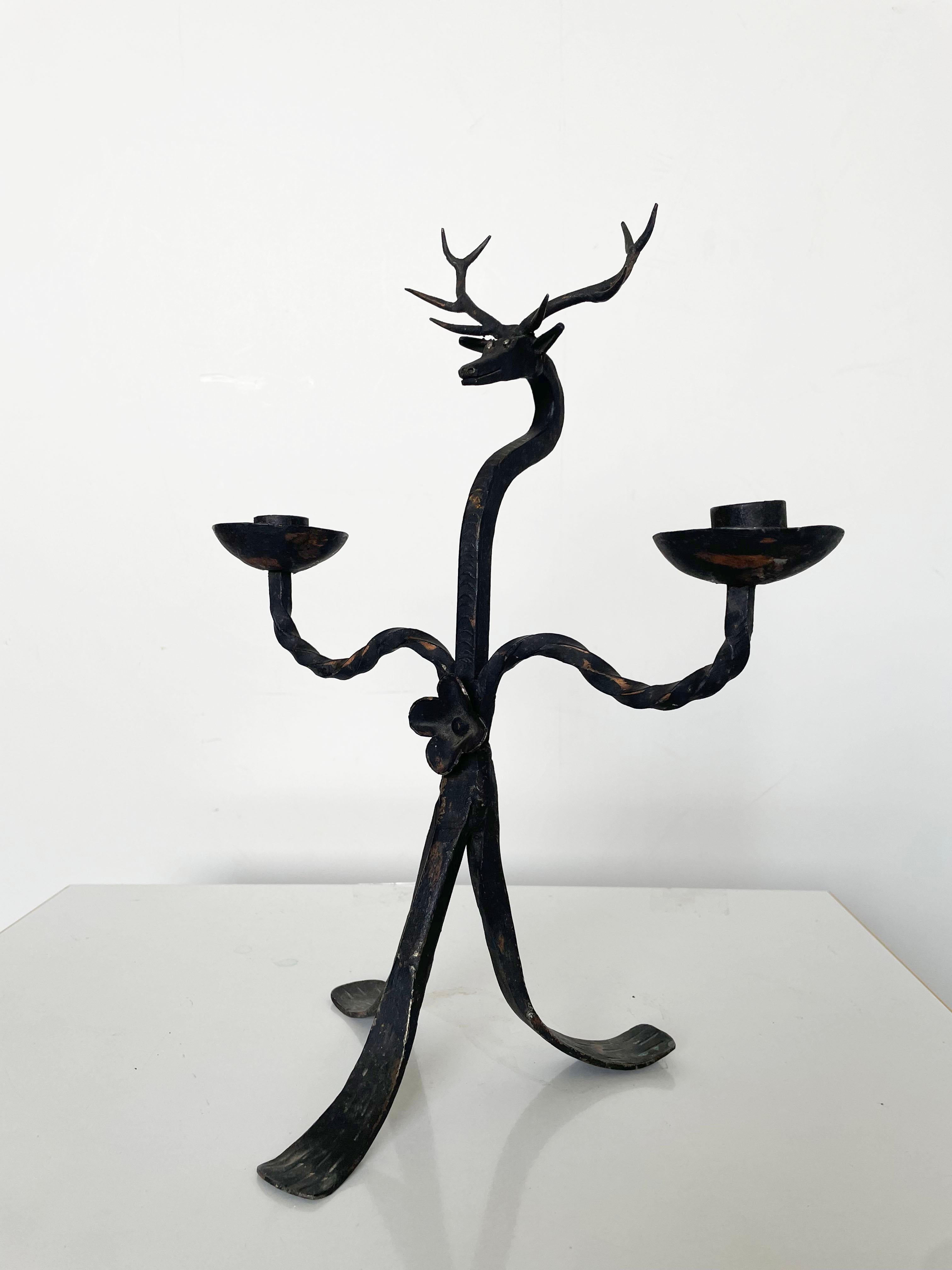 Brutalist Style Wrought Iron Deer Shaped Candlestick Candelabra, 1940s / 1950s For Sale 2