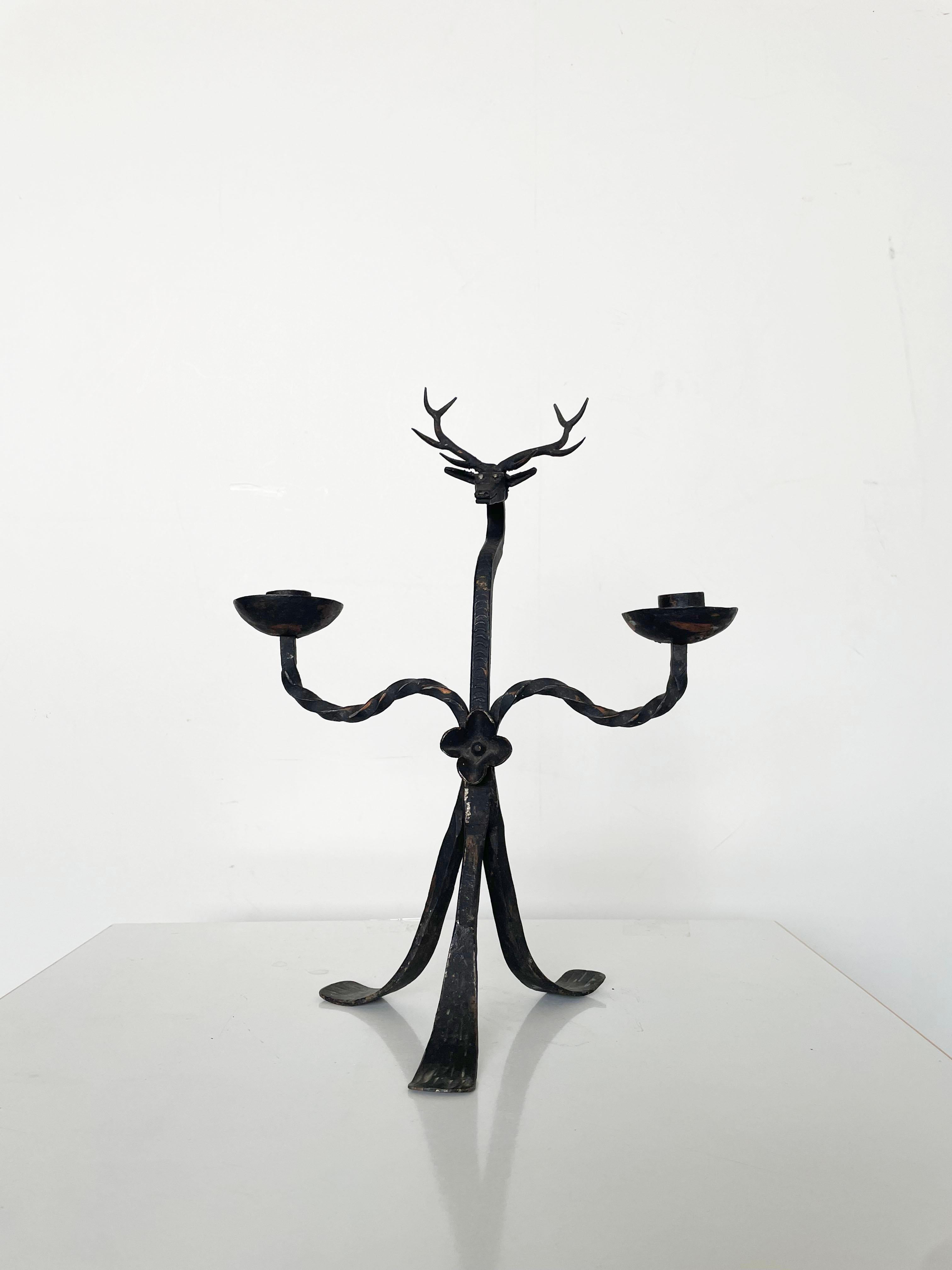 Brutalist Style Wrought Iron Deer Shaped Candlestick Candelabra, 1940s / 1950s For Sale 3