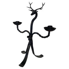 Vintage Brutalist Style Wrought Iron Deer Shaped Candlestick Candelabra, 1940s / 1950s
