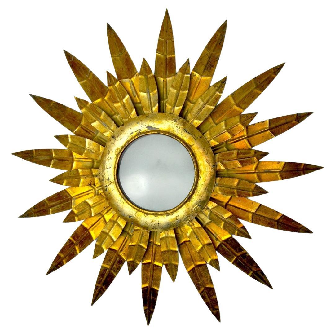 Brutalist Sun Floral Wall Lamp, Gilded Metal, Italy, 1970 For Sale