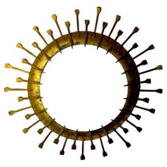 Brutalist Sun Lamp, Opaline and Gold Leaf, Italy, 1960