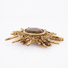 Spilla brutalista a raggiera con cristallo di topazio fumé di Accessocraft, anni '70