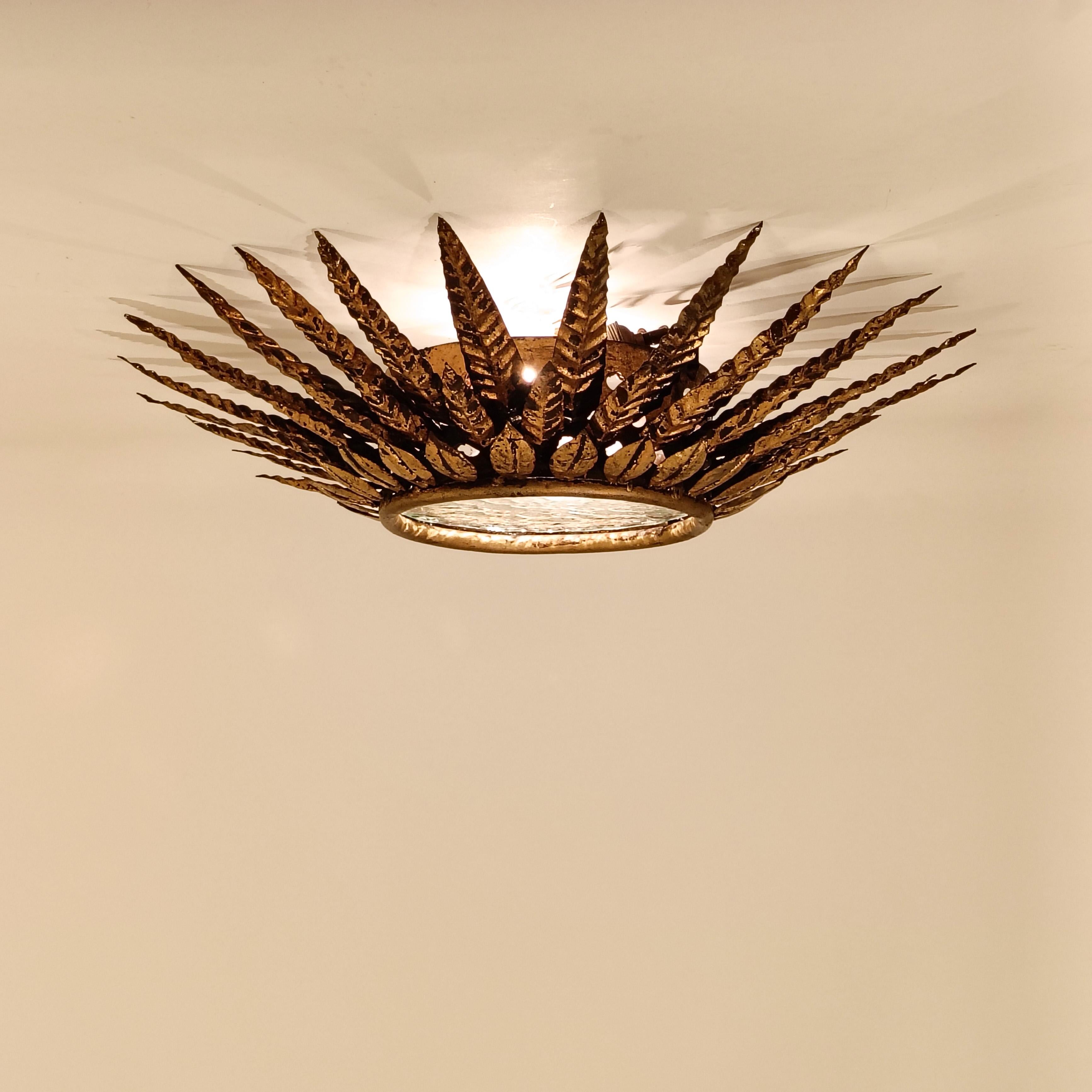 Brutalist Sunburst flush mount by Ferro Art, Spain, 1960s in vendita 2