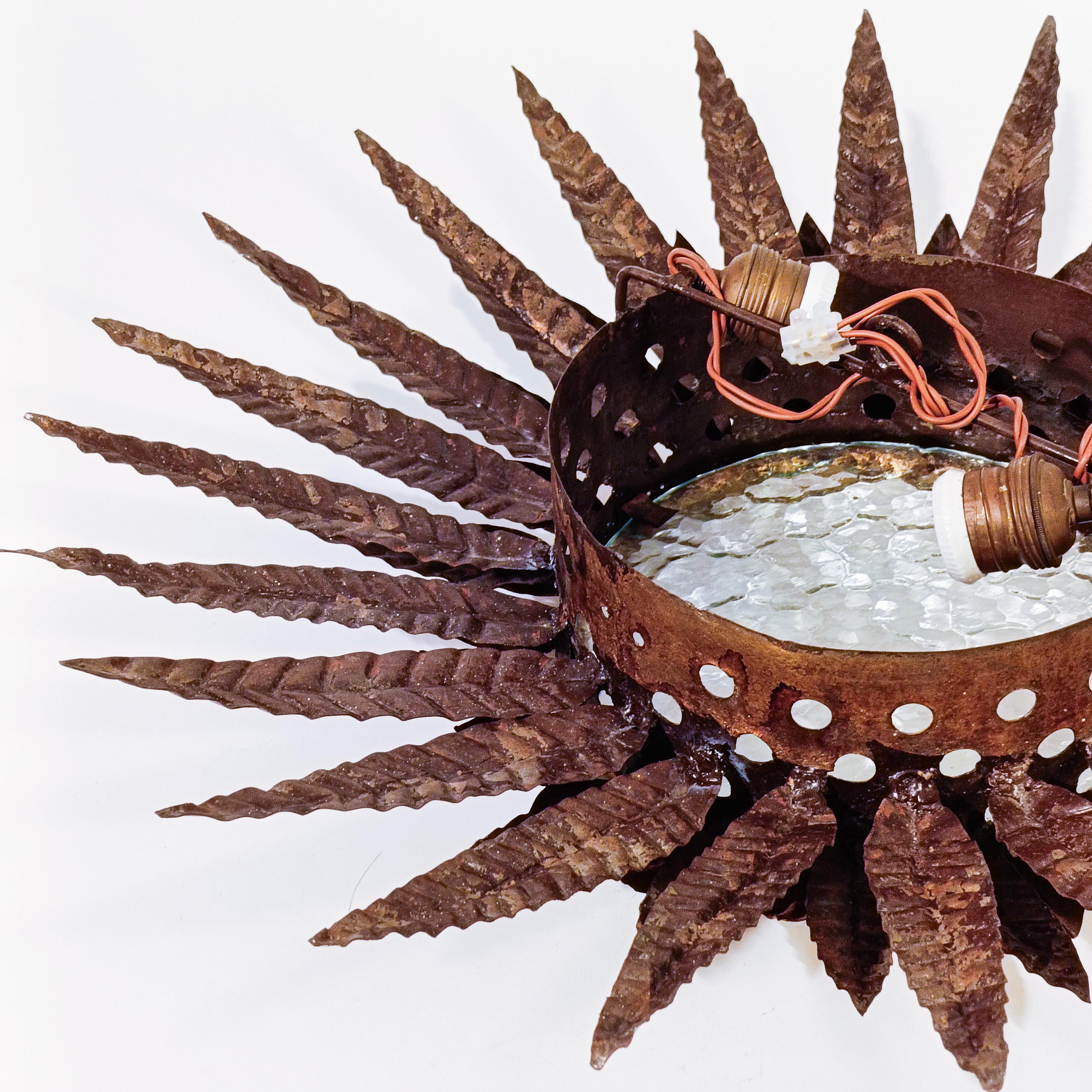 Brutalist Sunburst flush mount by Ferro Art, Spain, 1960s in vendita 3