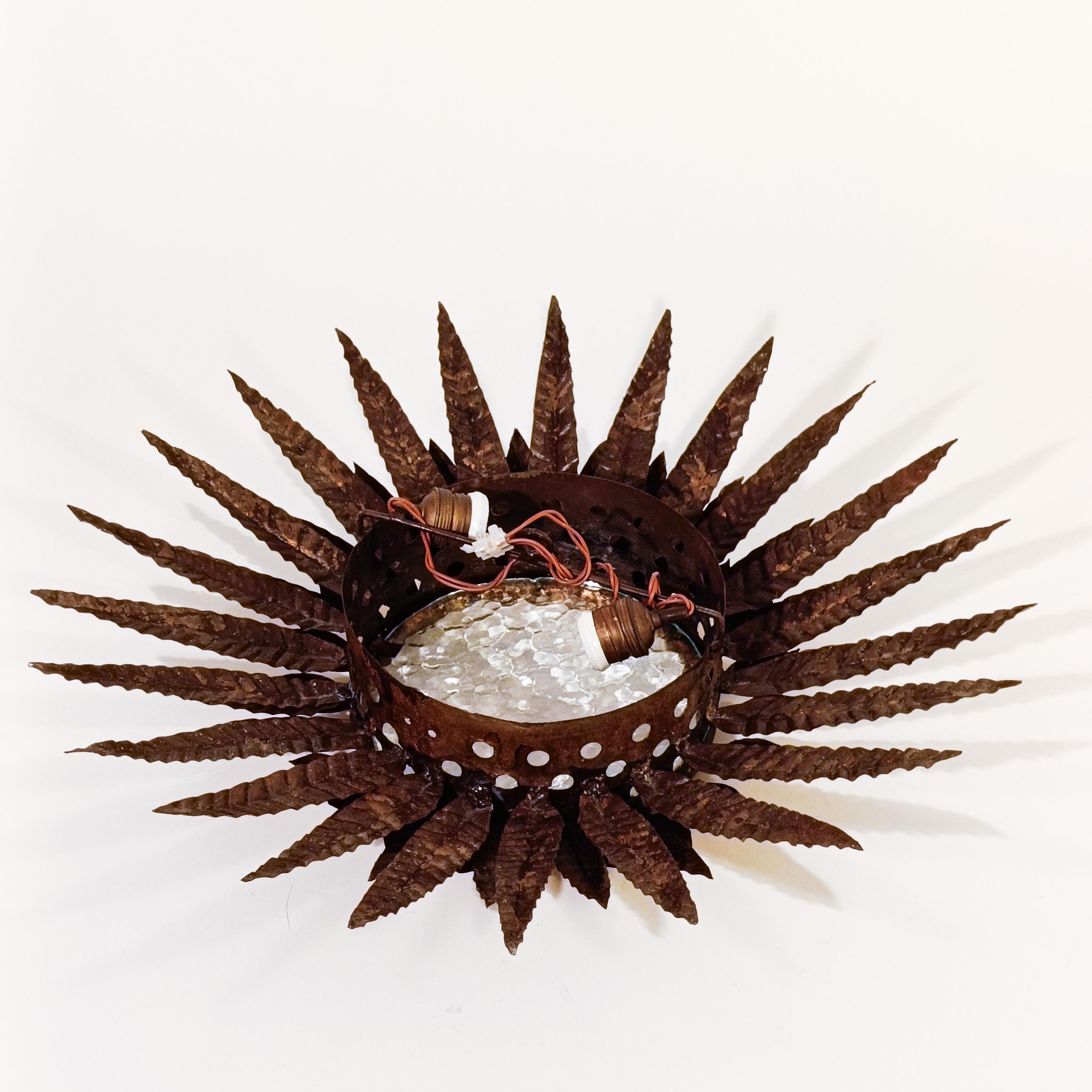 Brutalist Sunburst flush mount by Ferro Art, Spain, 1960s in vendita 5