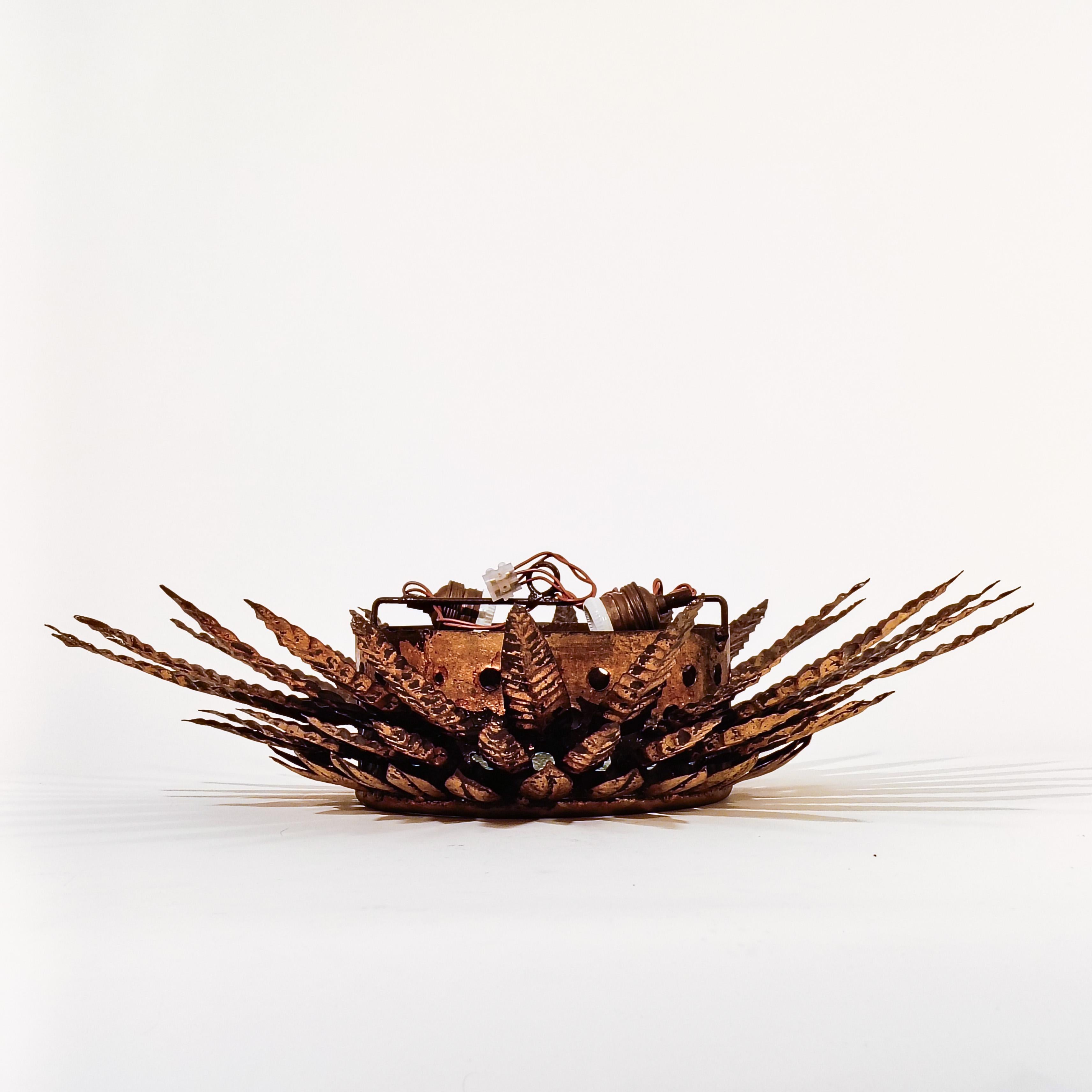 Brutalist Sunburst flush mount by Ferro Art, Spain, 1960s in vendita 6