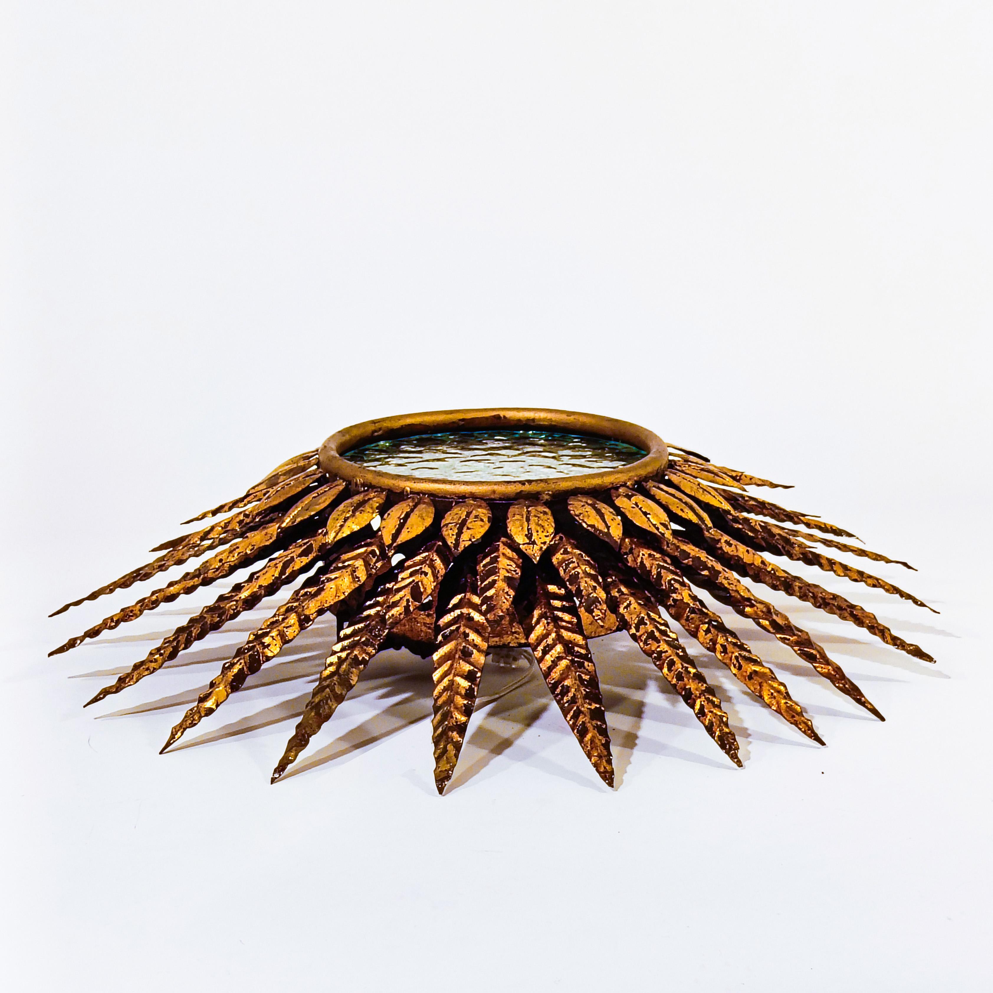 Brutalismo Brutalist Sunburst flush mount by Ferro Art, Spain, 1960s in vendita