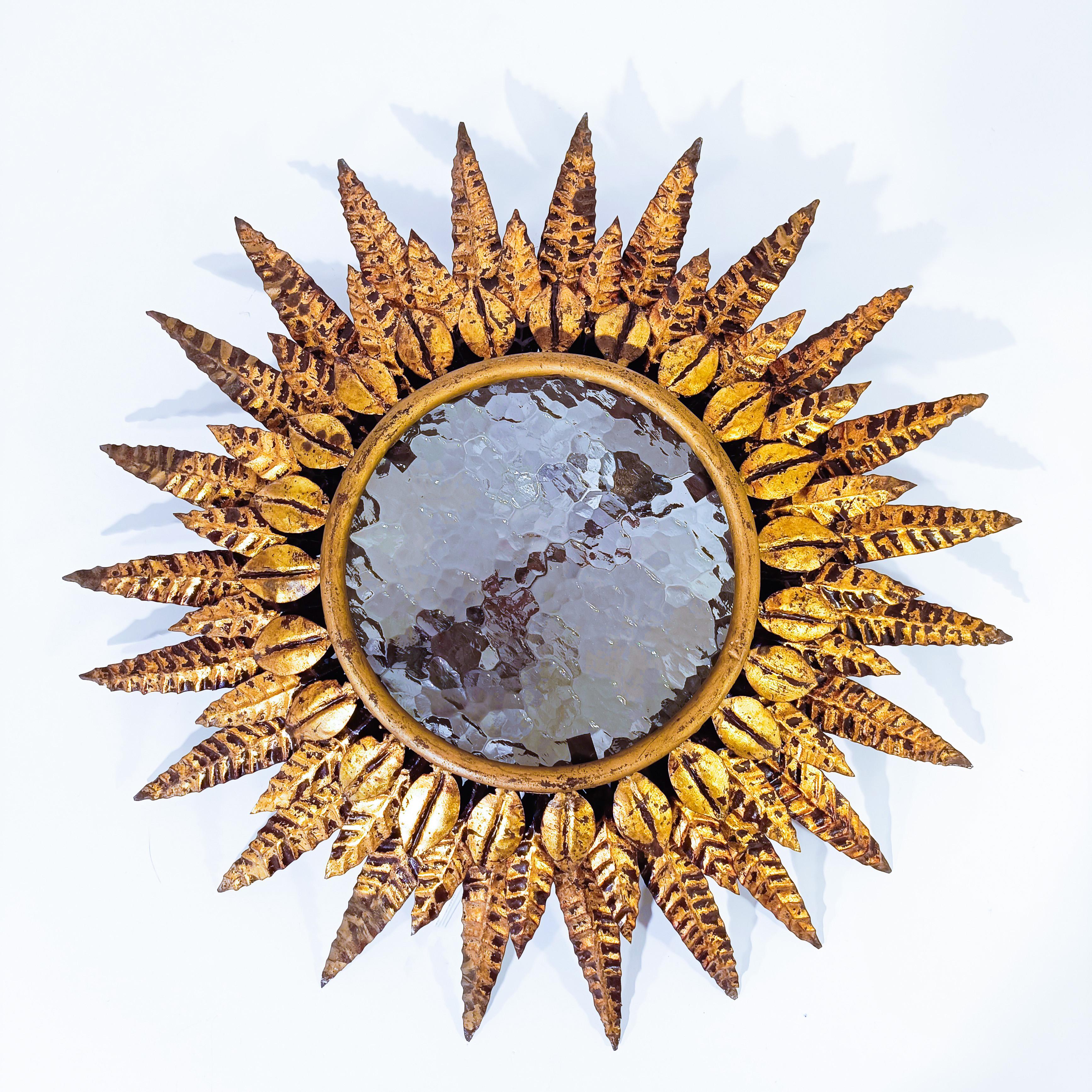 Spagnolo Brutalist Sunburst flush mount by Ferro Art, Spain, 1960s in vendita