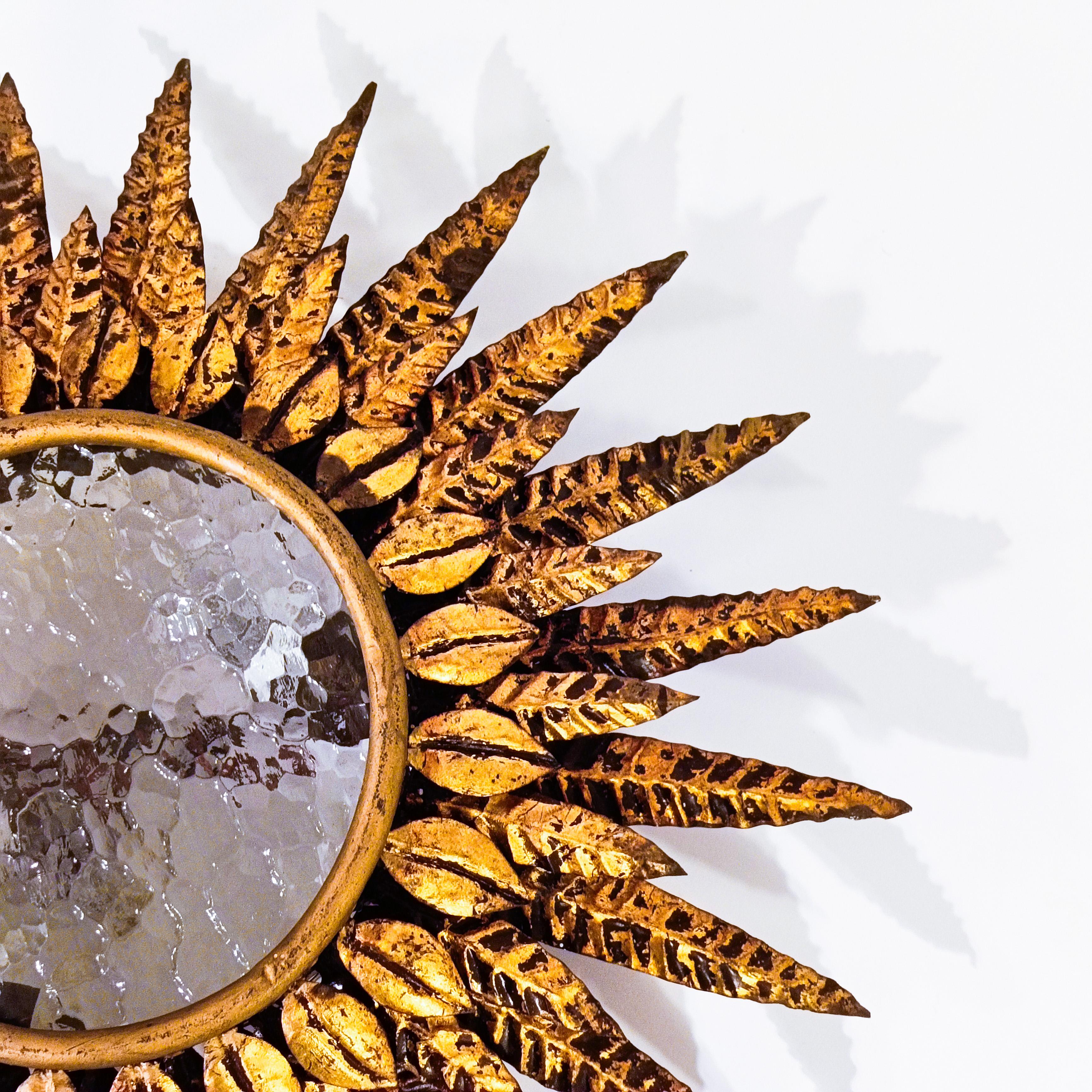 Dorato Brutalist Sunburst flush mount by Ferro Art, Spain, 1960s in vendita
