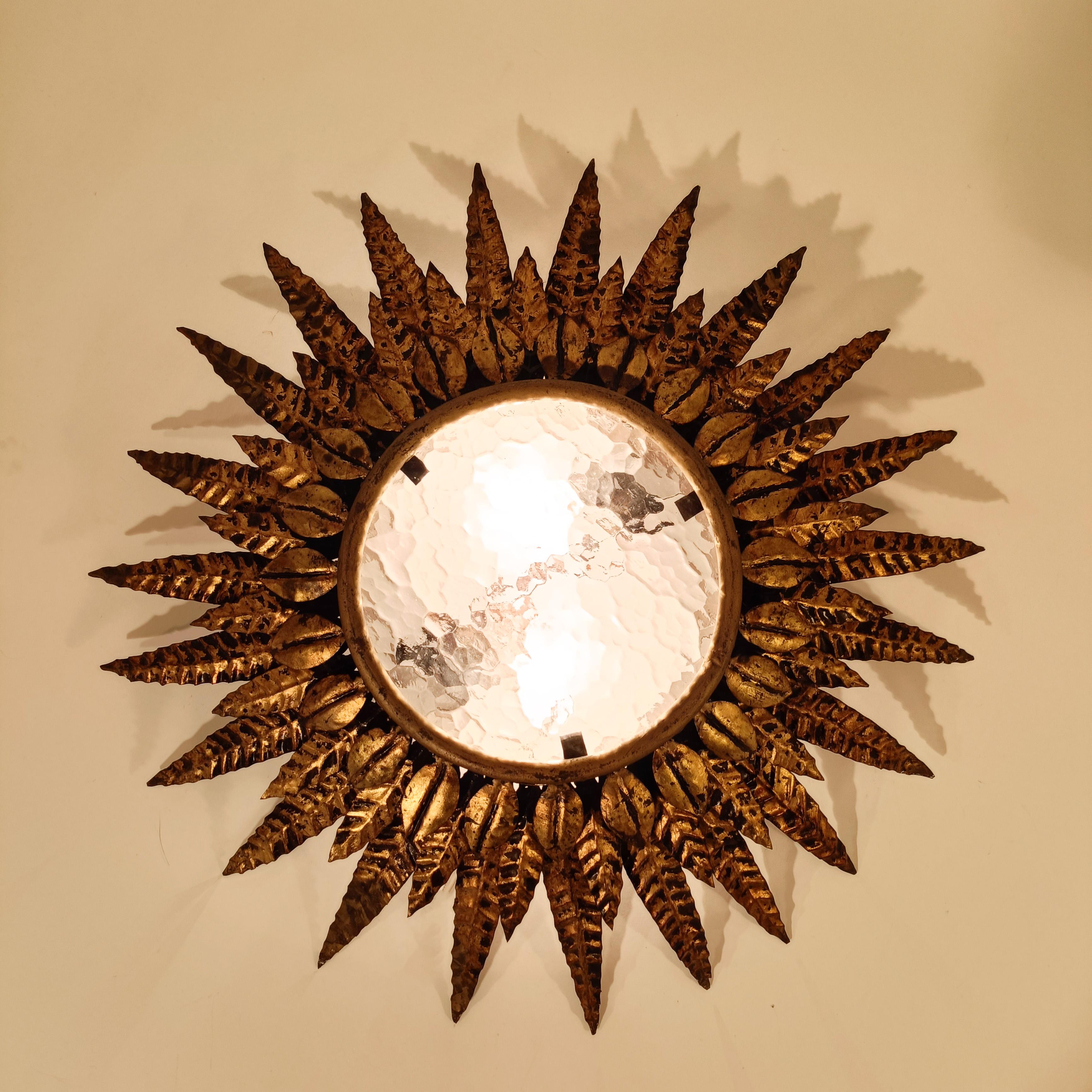 Metà XX secolo Brutalist Sunburst flush mount by Ferro Art, Spain, 1960s in vendita