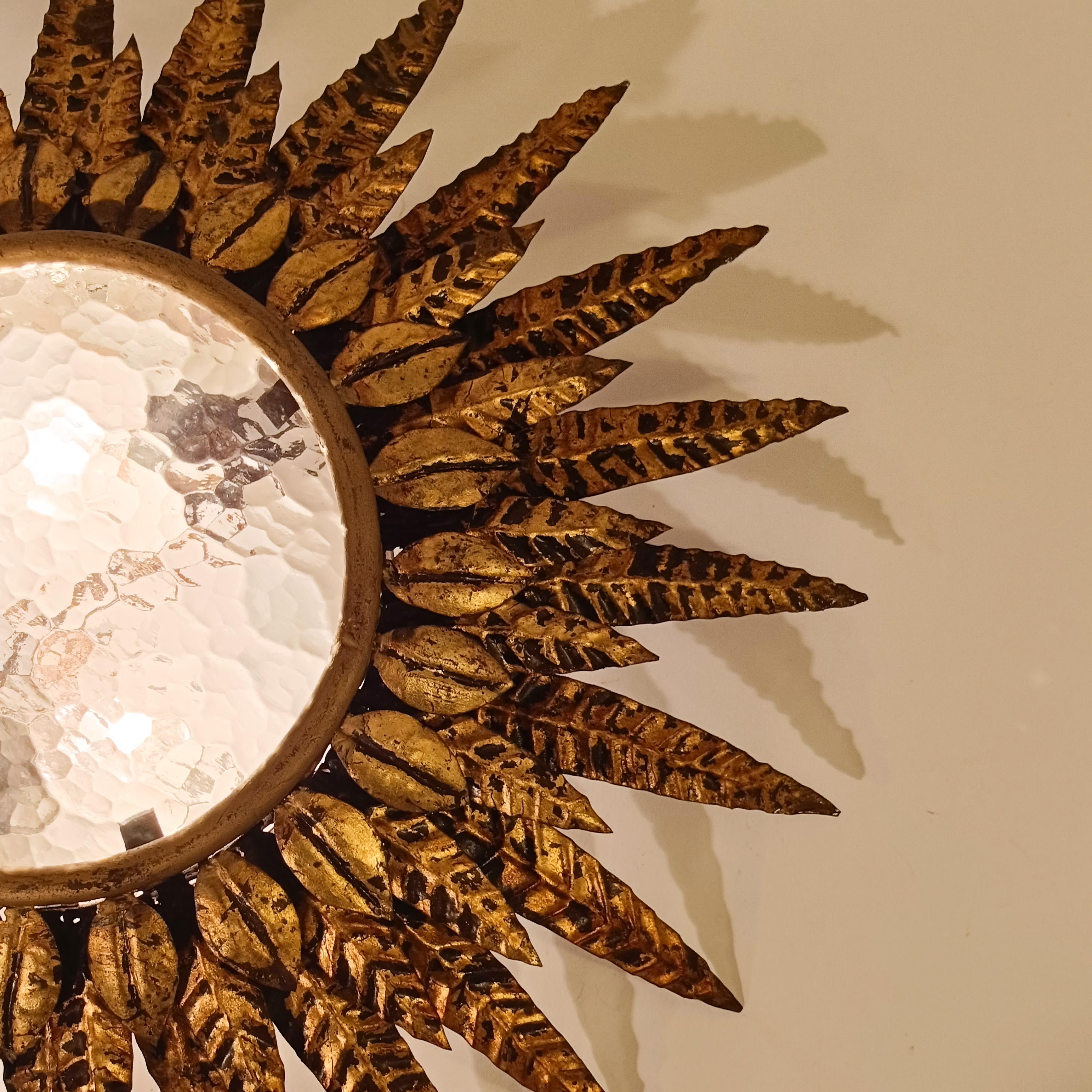 Metallo Brutalist Sunburst flush mount by Ferro Art, Spain, 1960s in vendita