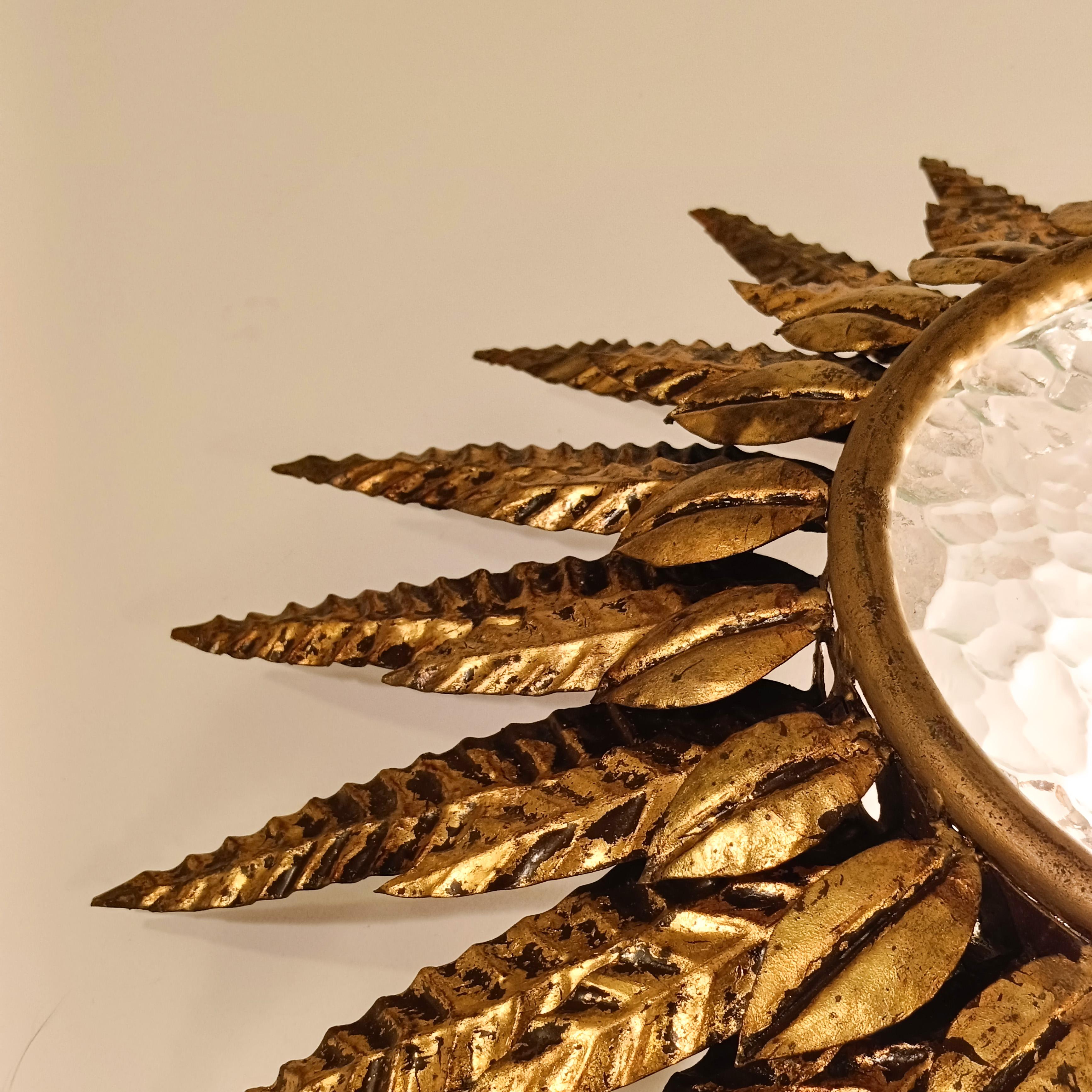 Brutalist Sunburst flush mount by Ferro Art, Spain, 1960s in vendita 1