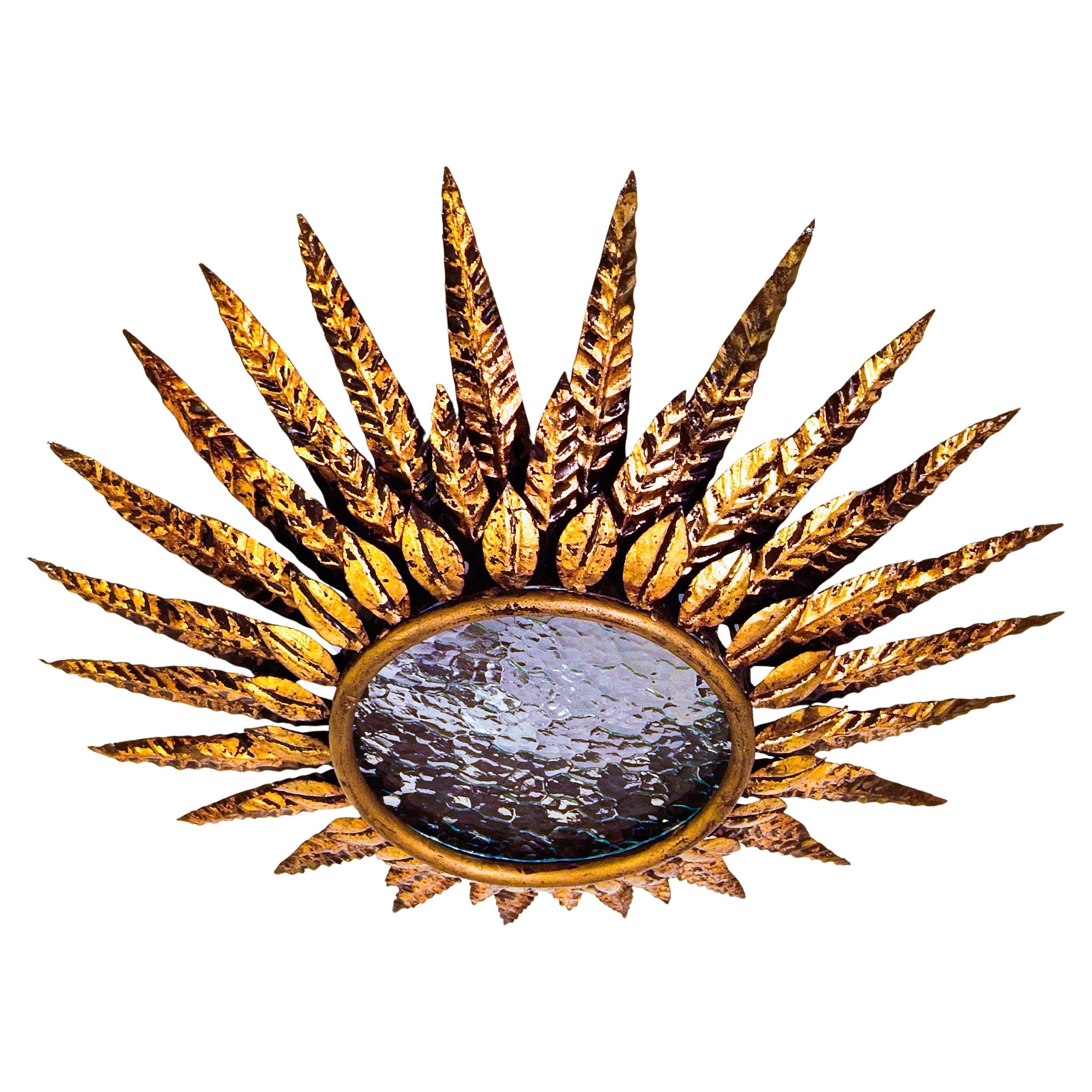 Brutalist Sunburst flush mount by Ferro Art, Spain, 1960s in vendita