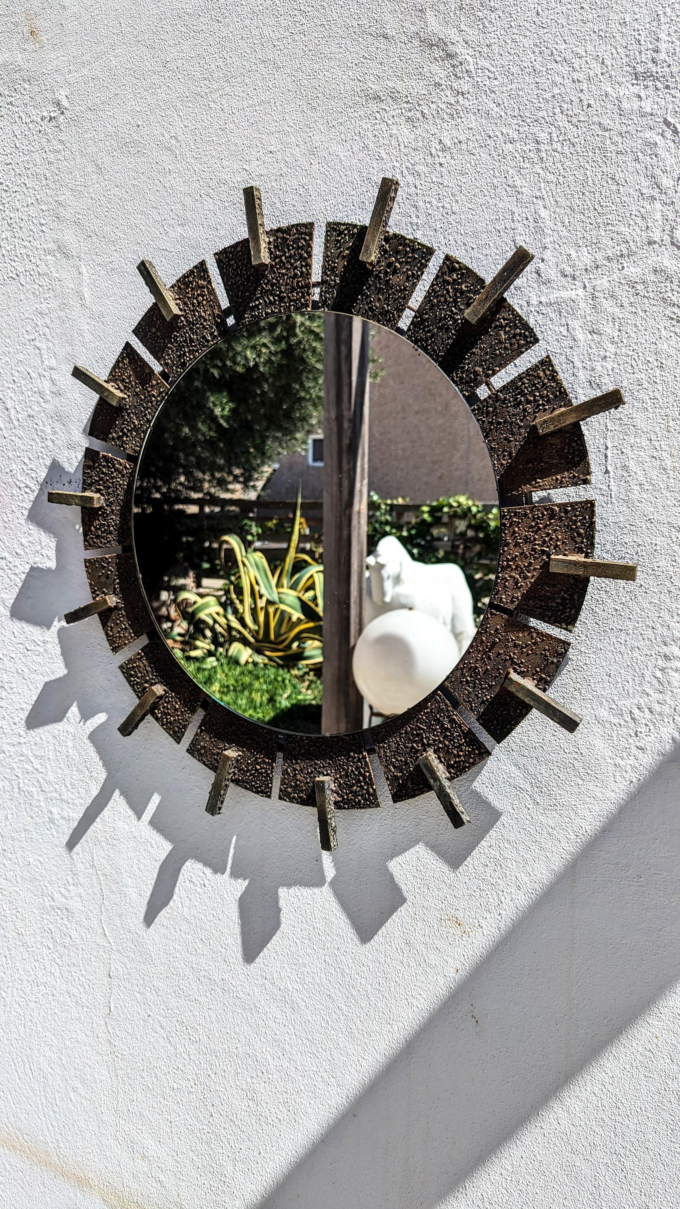 Brutalist Sunburst Iron Mirror, 1960s In Good Condition For Sale In L'Escala, ES