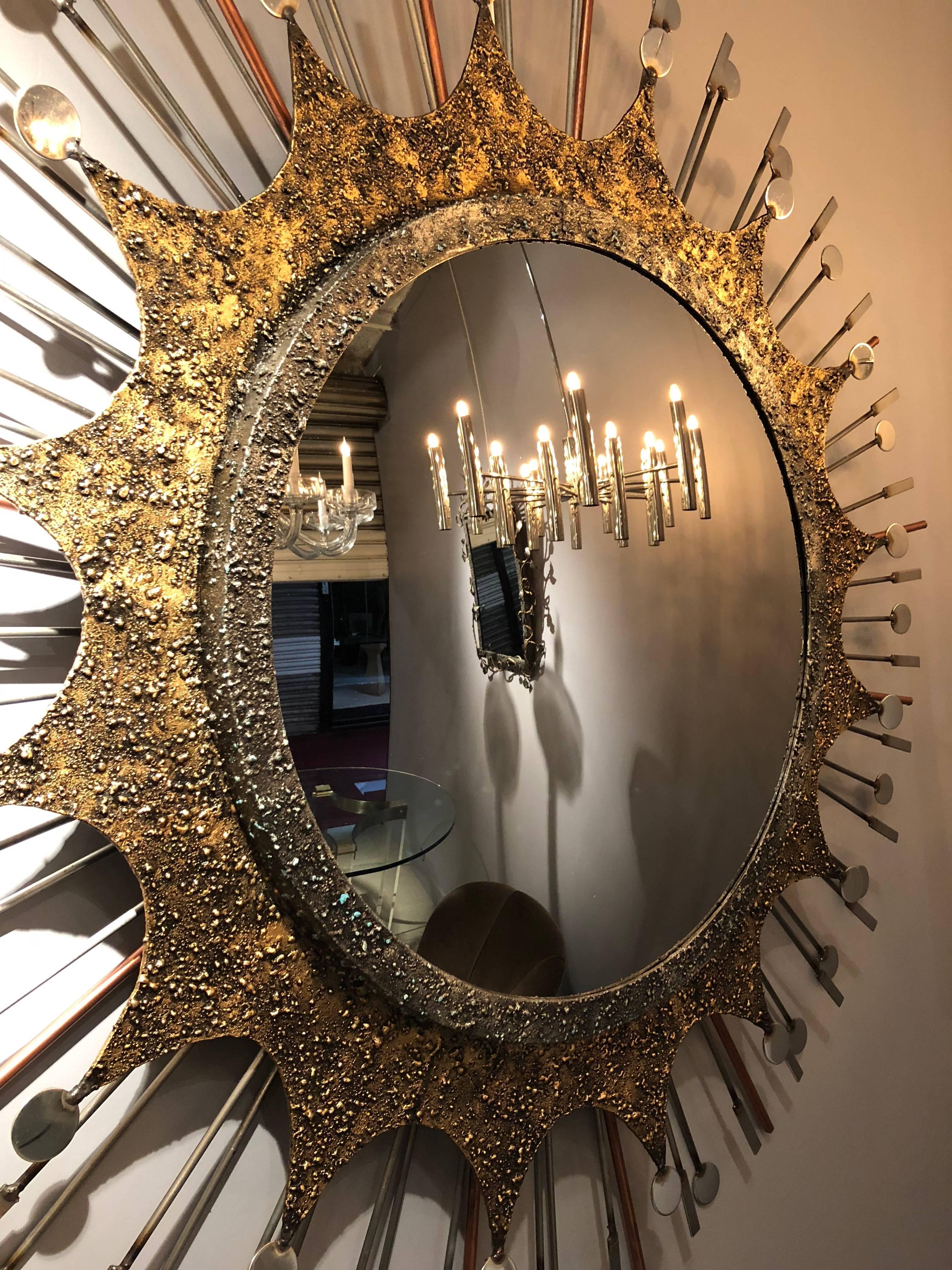Brutalist Sunburst Mirror by Liger In Excellent Condition In Saint-Ouen, FR