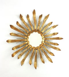 Specchio brutalista in metallo dorato, Spagna, anni '50