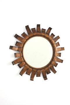 Brutalist Sunburst Mirror in Gilt Patinated Metal