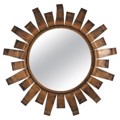 Brutalist Sunburst Mirror in Gilt Patinated Metal