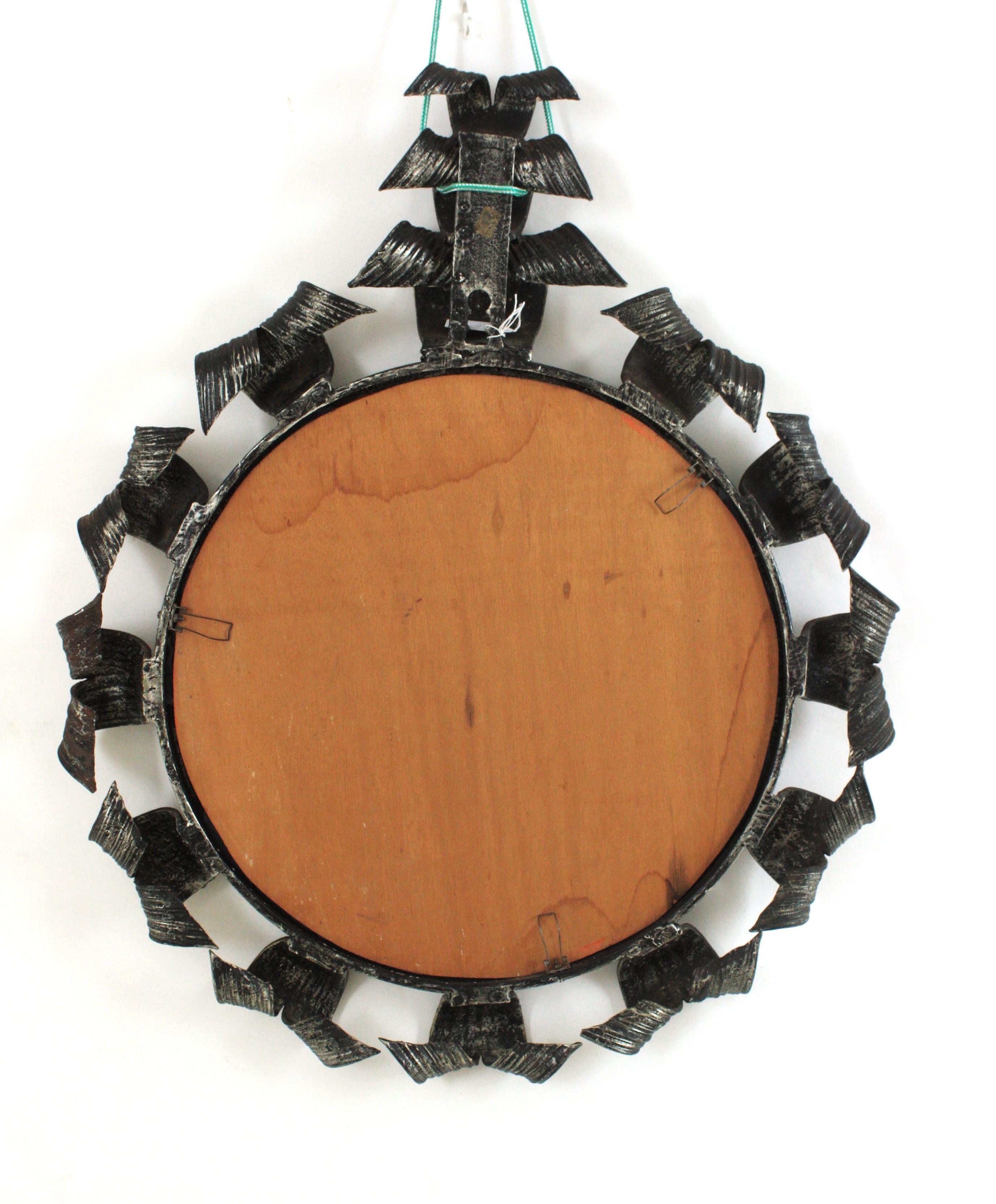Brutalist Sunburst Mirror in Wrought Iron, Spain 1950 For Sale 5