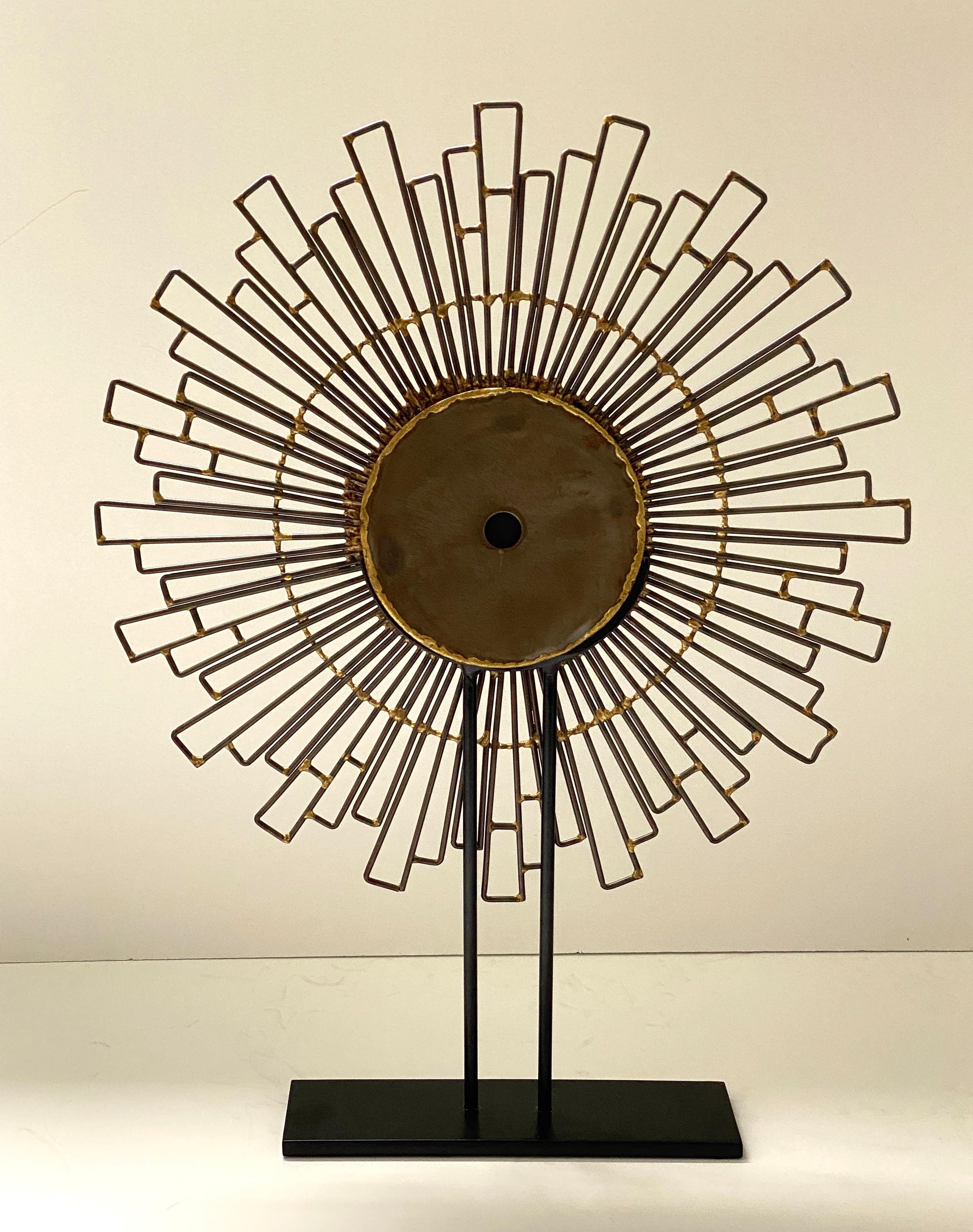 Brutalist Sunburst Mirror on Stand For Sale 2
