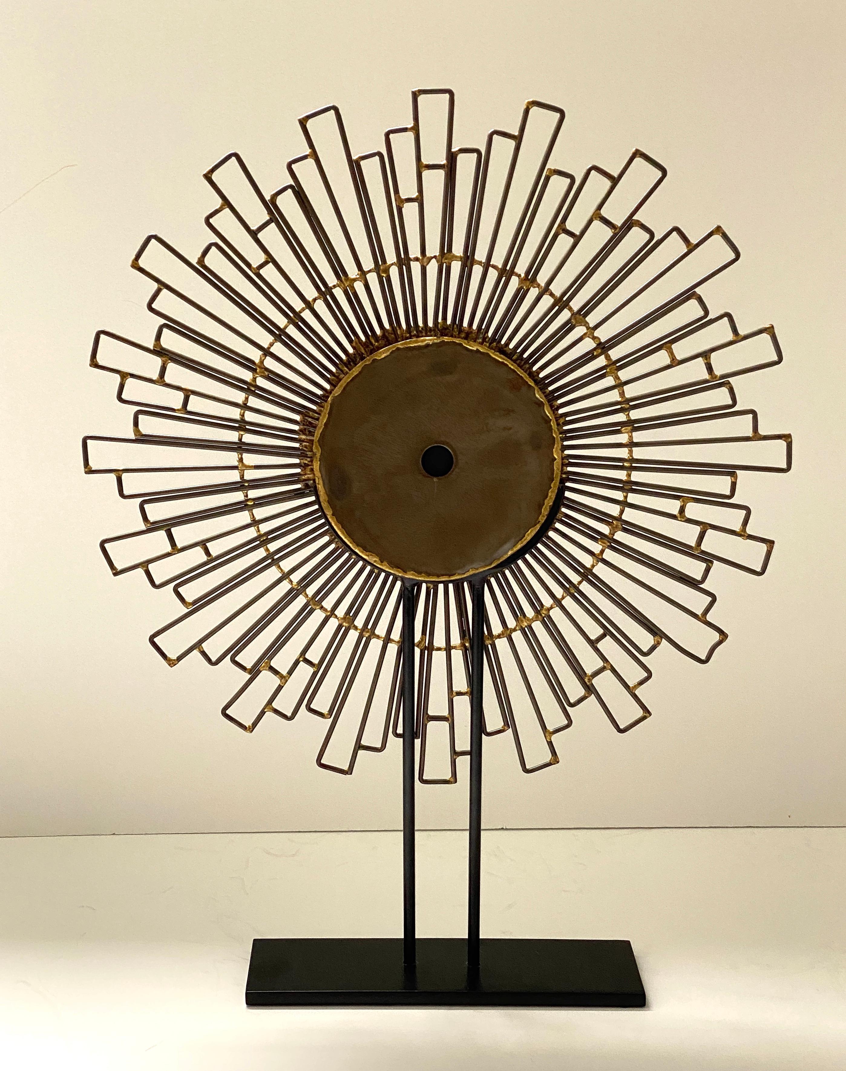 Brutalist Sunburst Mirror on Stand For Sale 3