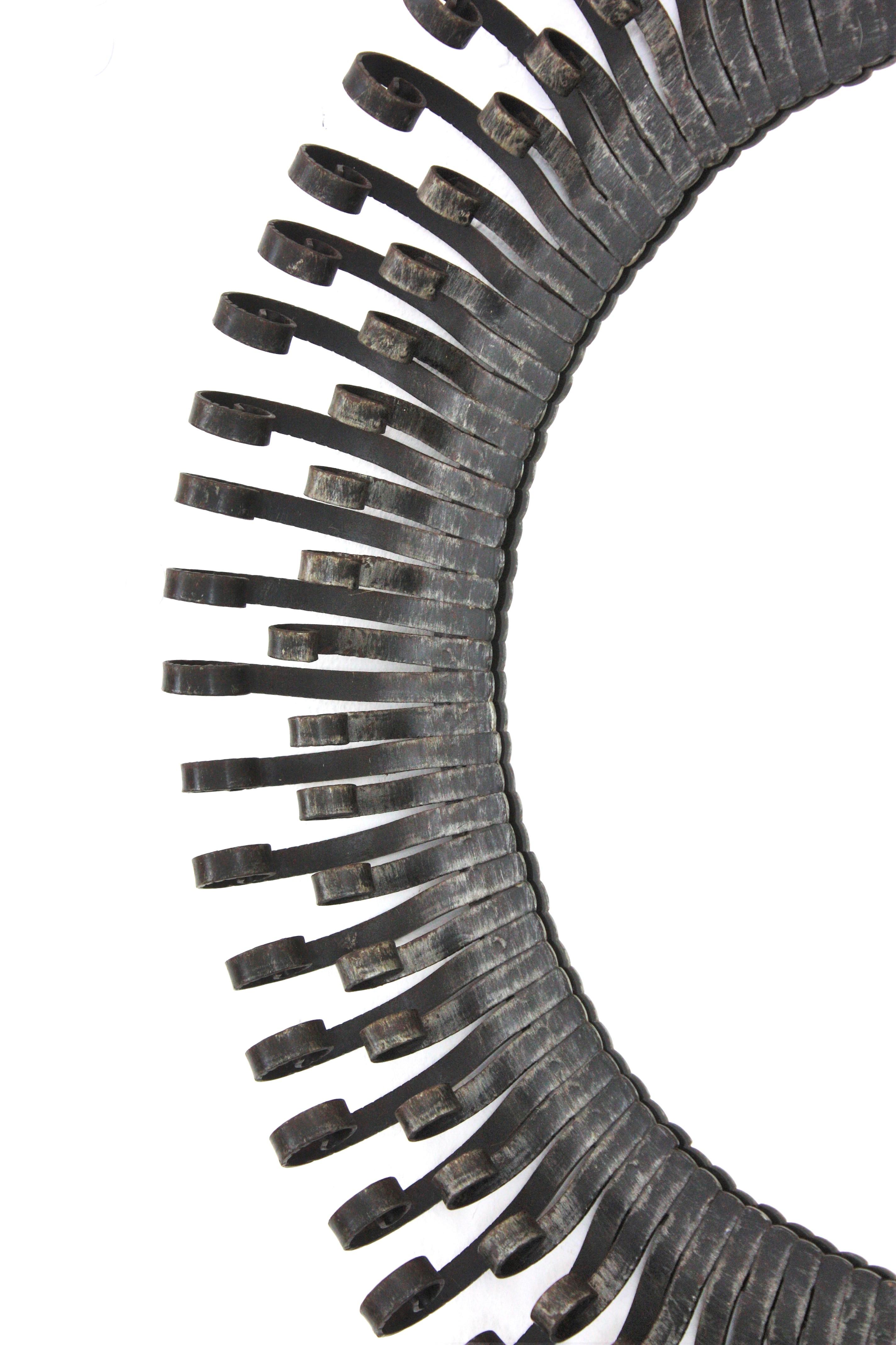 Brutalist Sunburst Mirror with Scroll Endings, Wrought Iron, 1950s en venta 2