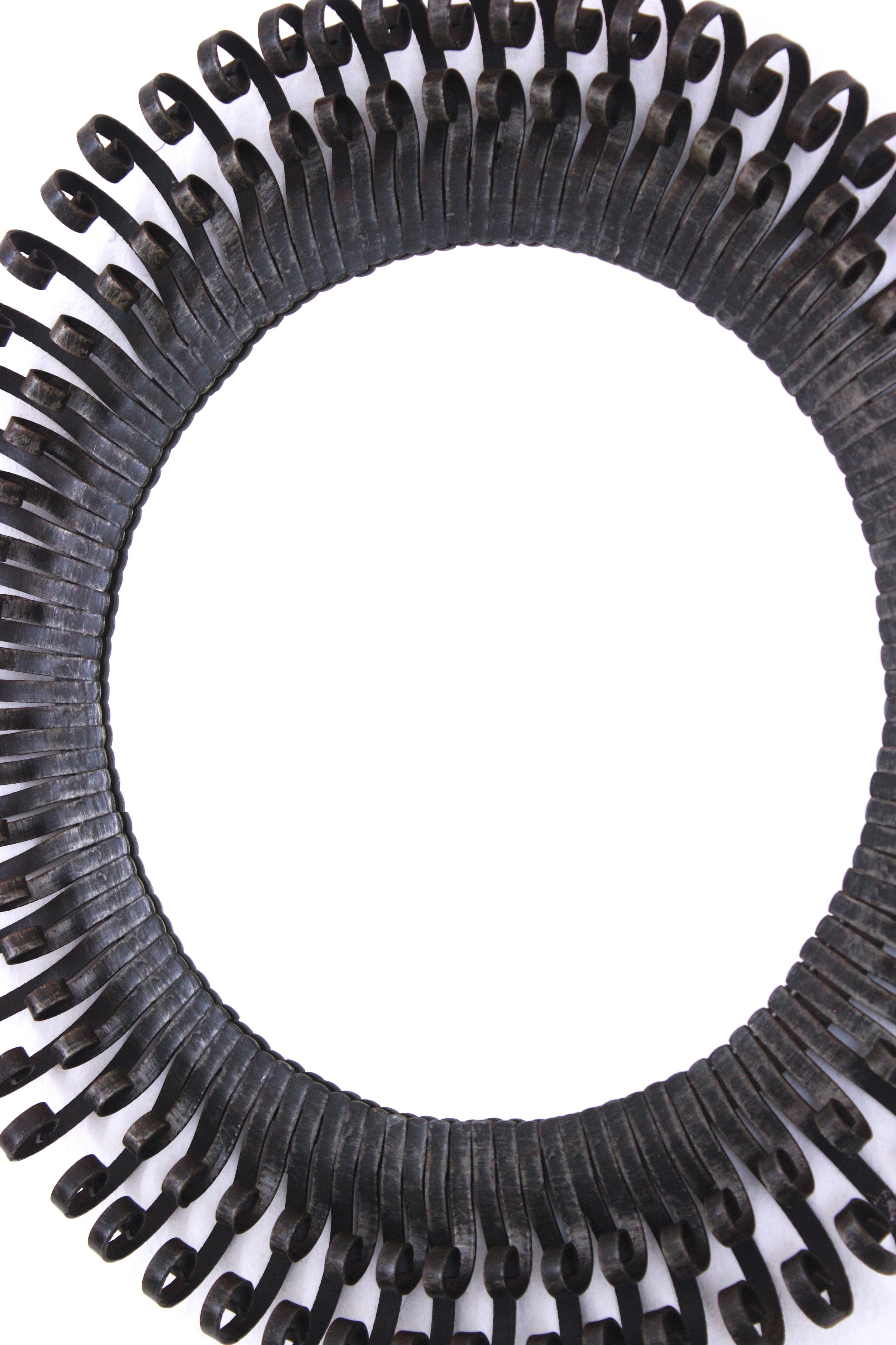 Brutalist Sunburst Mirror with Scroll Endings, Wrought Iron, 1950s en venta 3