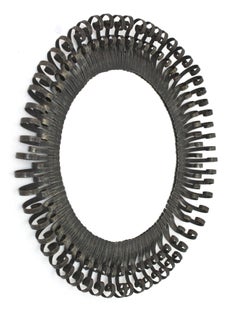Brutalist Sunburst Mirror in Silver Patinated Wrought Iron, Eyelash Design, 1950