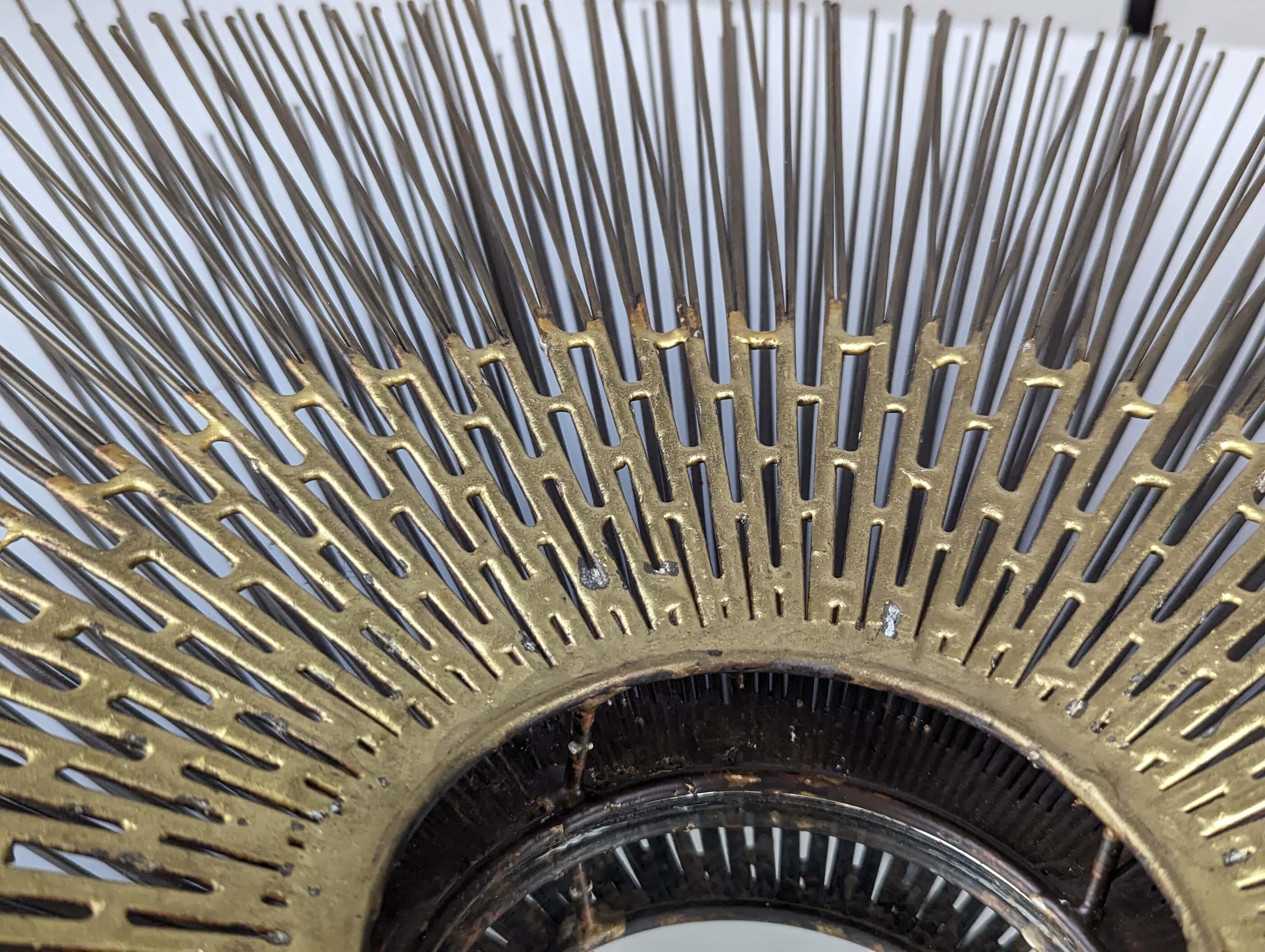 Brutalist Sunburst Wall Sculpture Mirror by William Friedle, 1970s 4