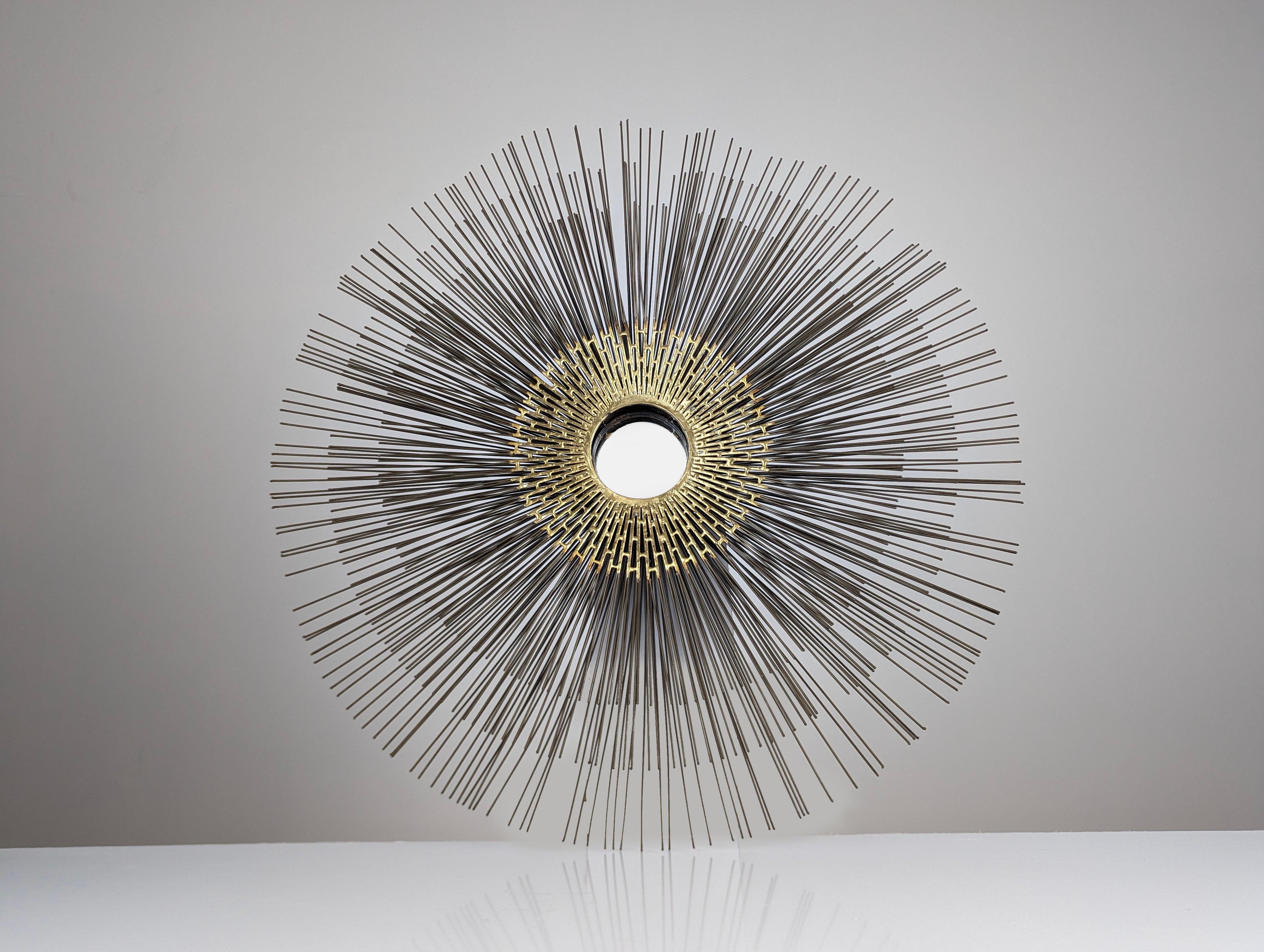 Brutalist Sunburst Wall Sculpture Mirror by William Friedle, 1970s 5