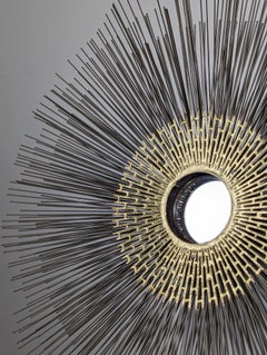 Brutalist Sunburst Wall Sculpture Mirror by William Friedle, 1970s
