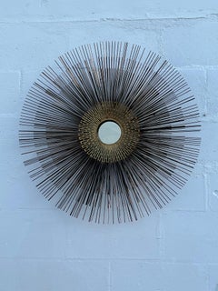 Brutalist Sunburst Wall Sculpture Mirror by William Friedle, 1970s