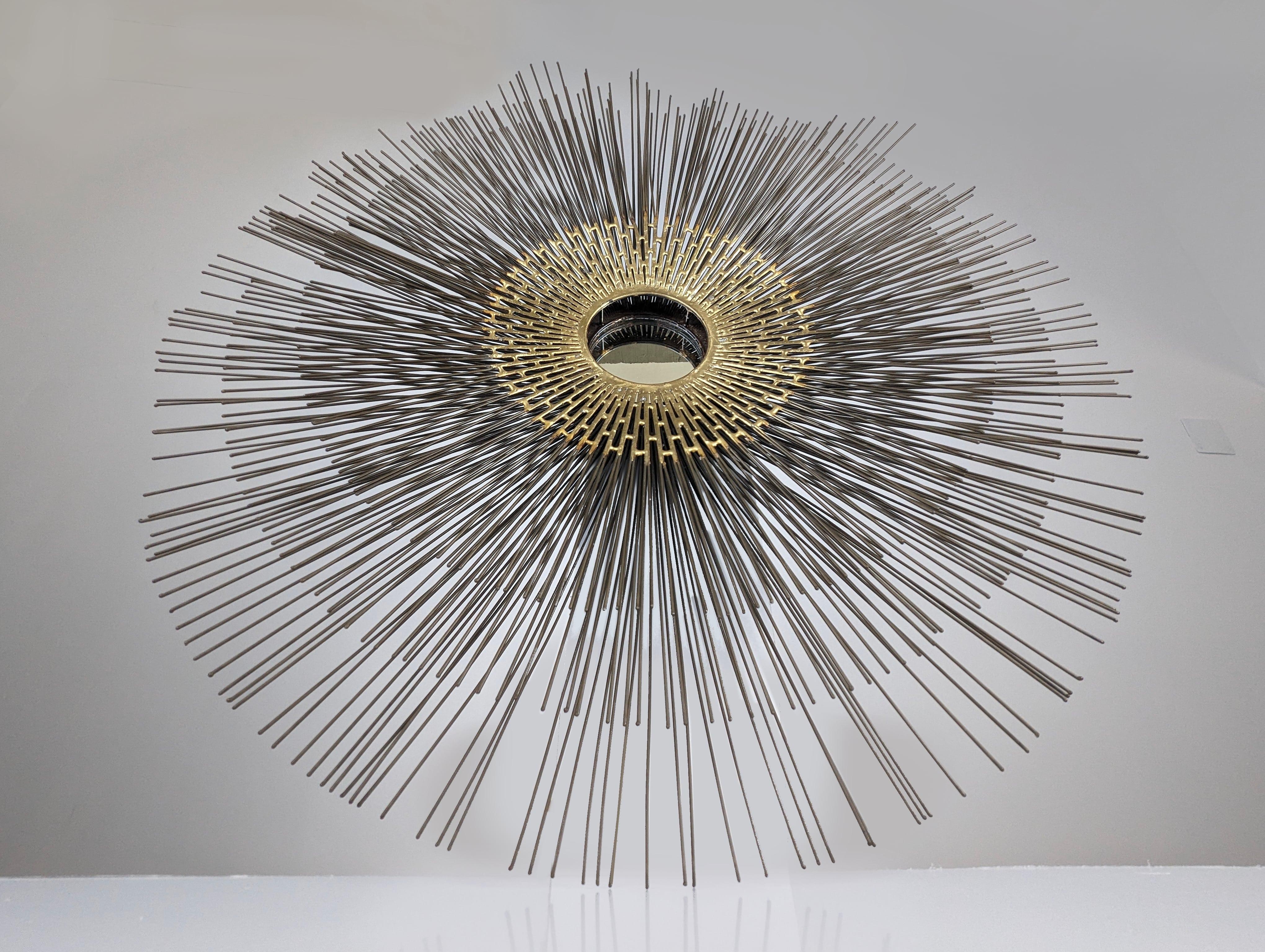 Brutalist Sunburst Wall Sculpture Mirror by William Friedle, 1970s In Good Condition In Benalmadena, ES