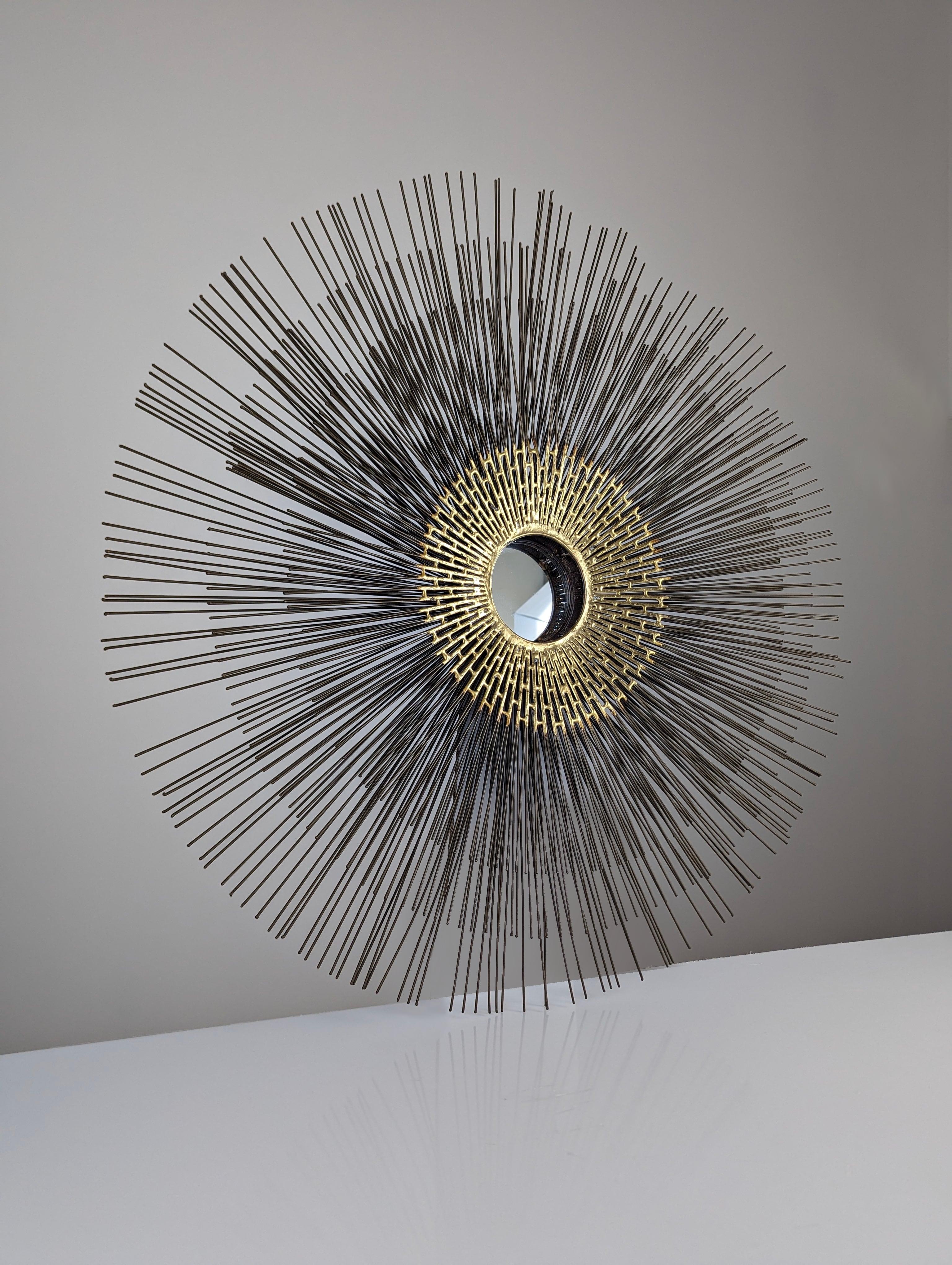 20th Century Brutalist Sunburst Wall Sculpture Mirror by William Friedle, 1970s