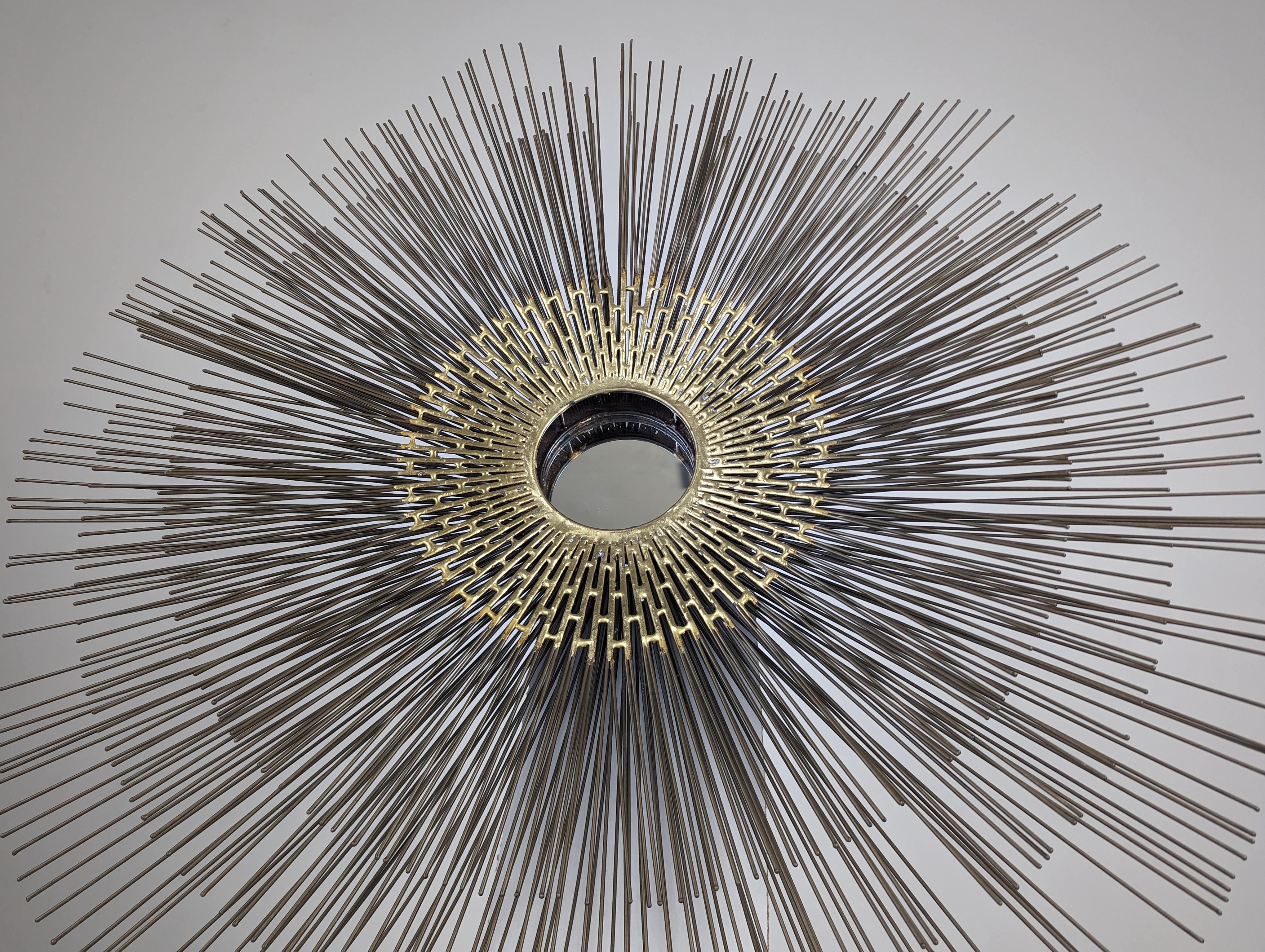 Brutalist Sunburst Wall Sculpture Mirror by William Friedle, 1970s 1