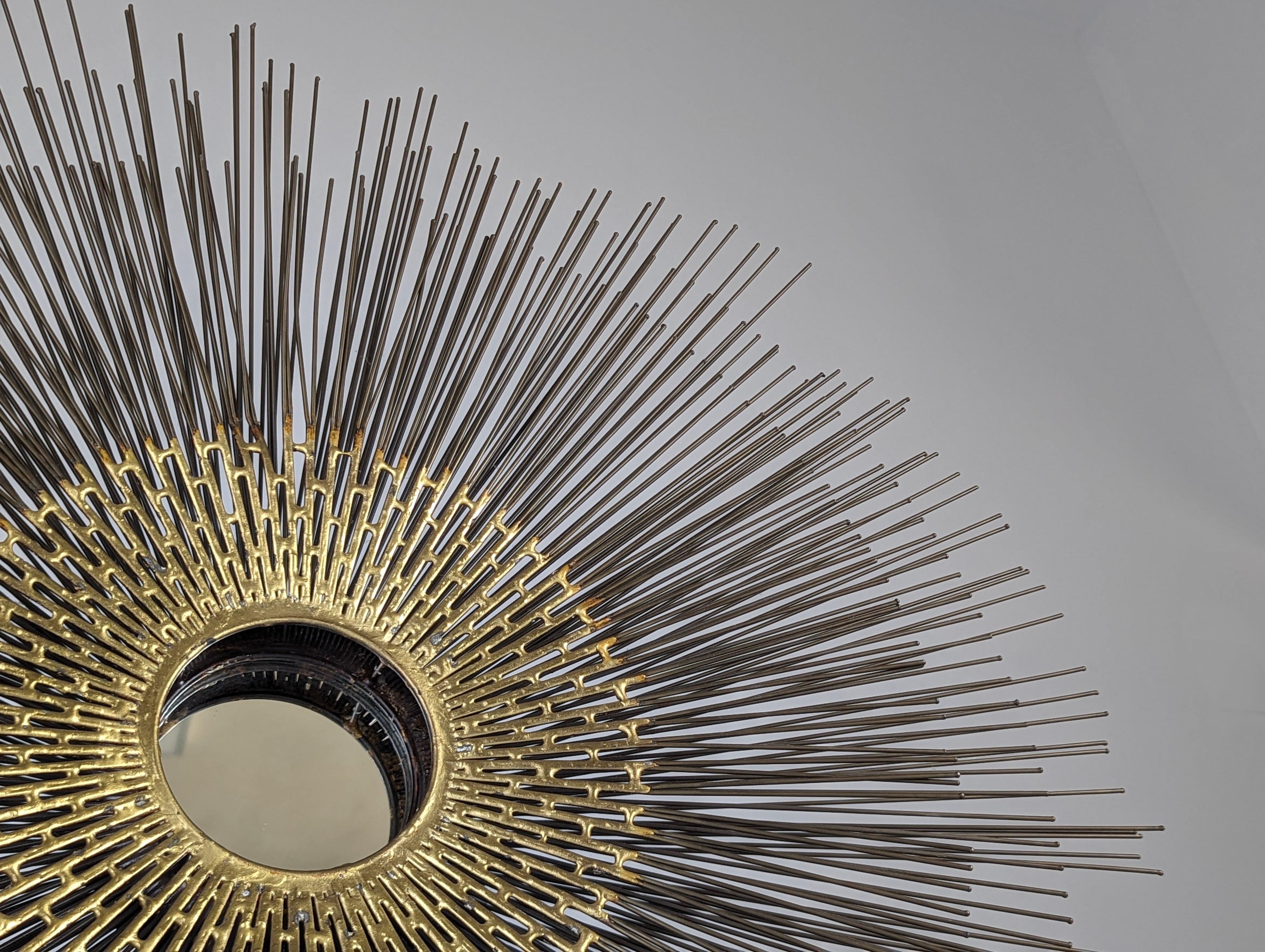 Brutalist Sunburst Wall Sculpture Mirror by William Friedle, 1970s 2